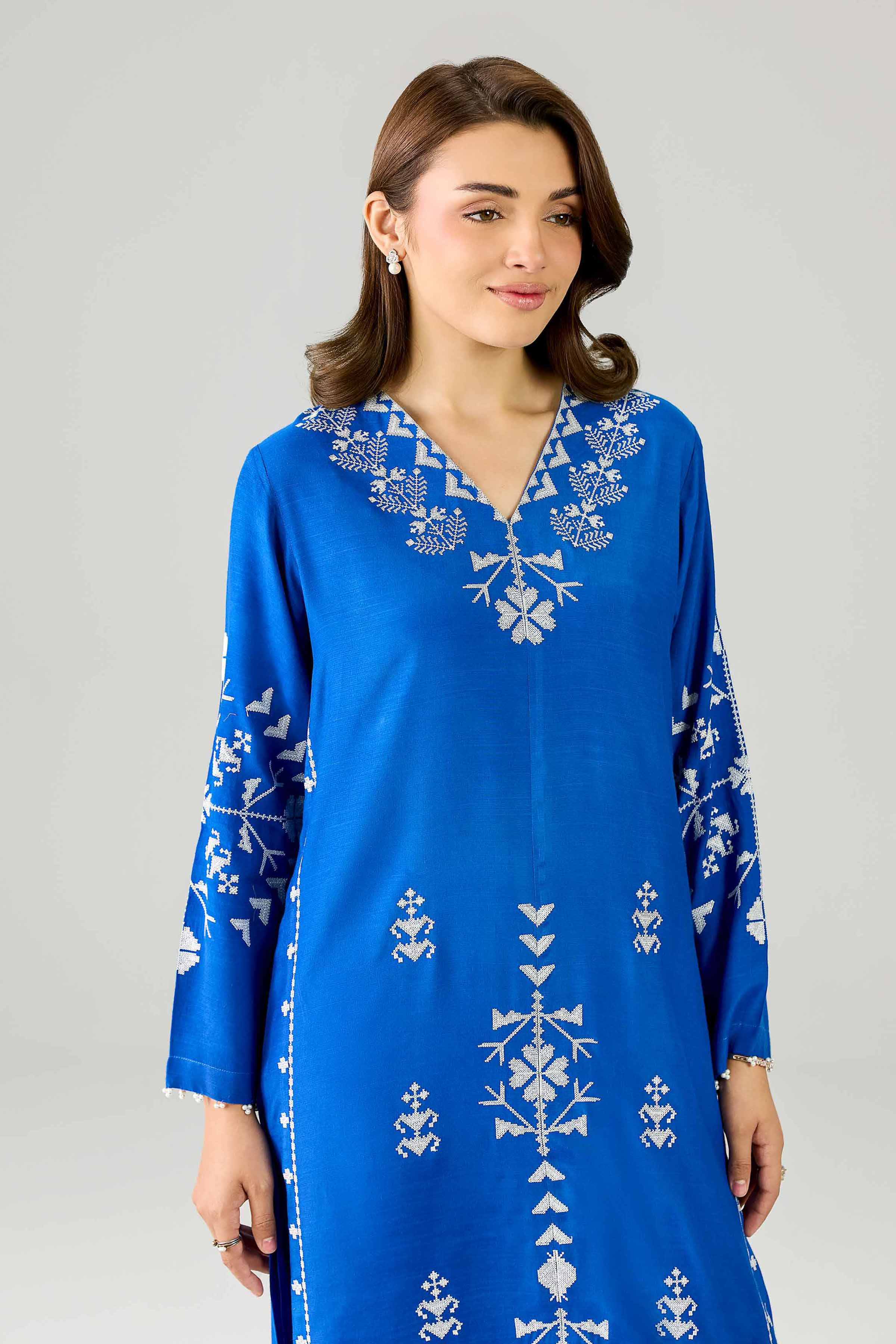 Nishat UK - Blue Embroidered Silk 1 Piece ready to wear Long Dress