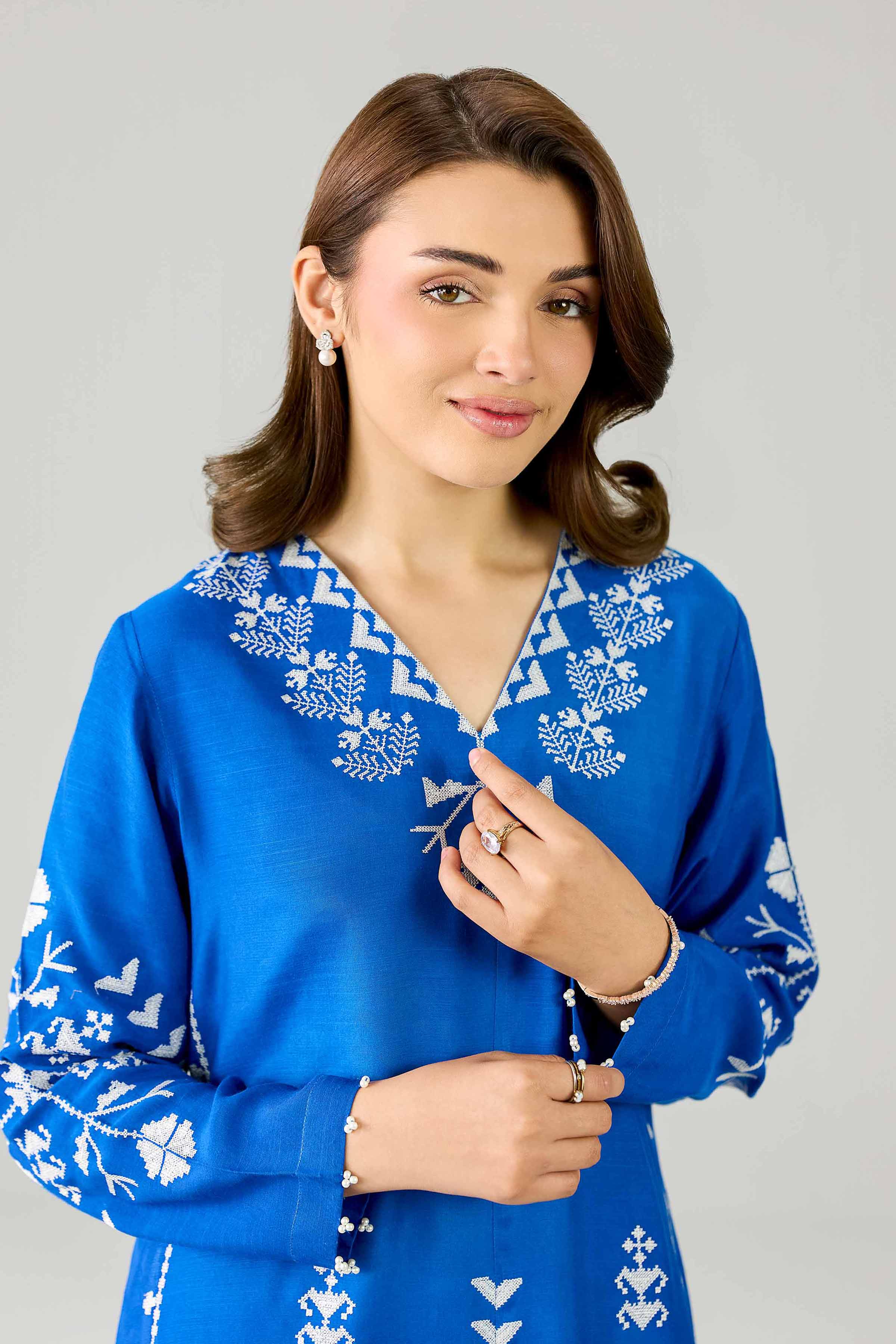 Nishat UK - Blue Embroidered Silk 1 Piece ready to wear Long Dress