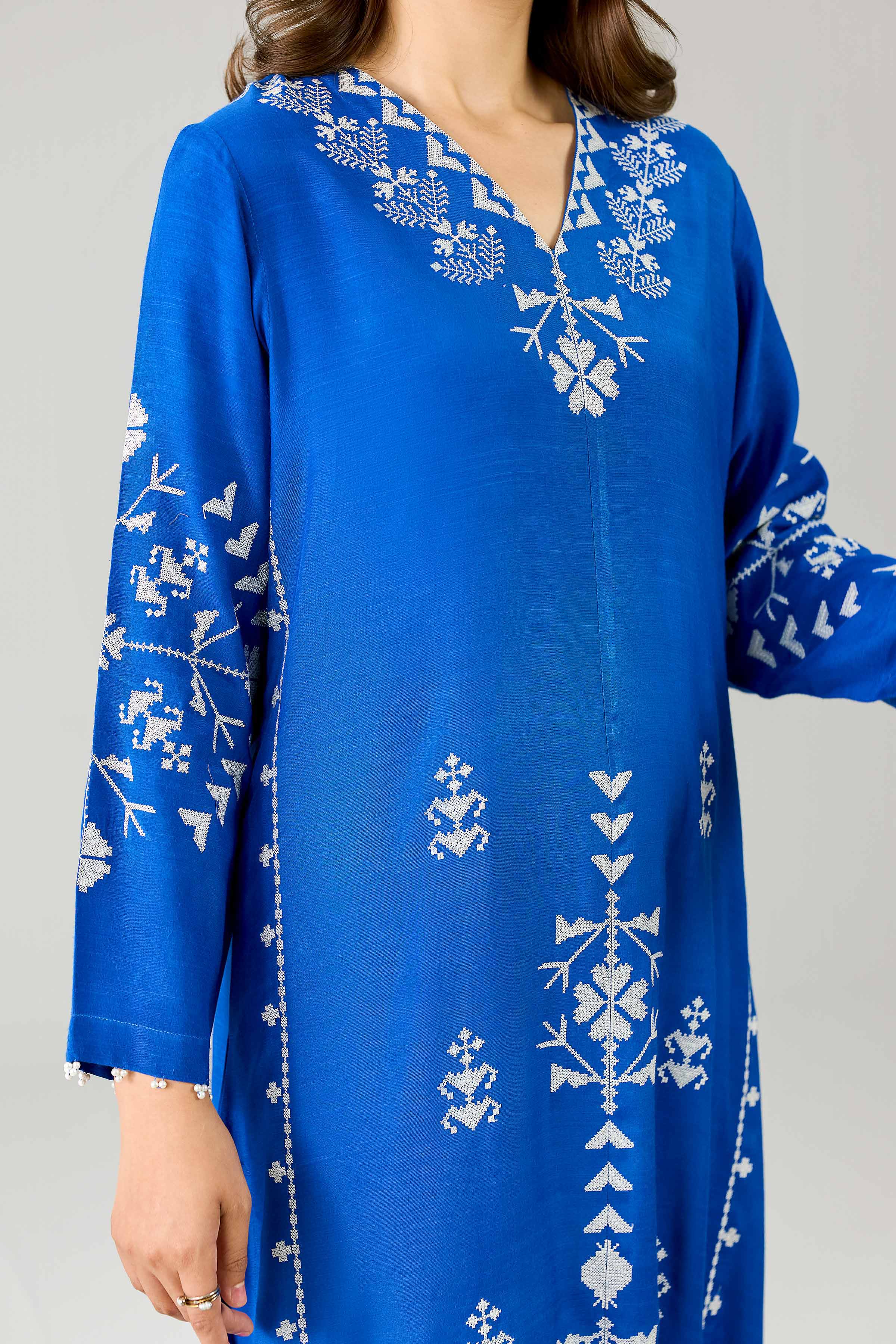 Nishat UK - Blue Embroidered Silk 1 Piece ready to wear Long Dress