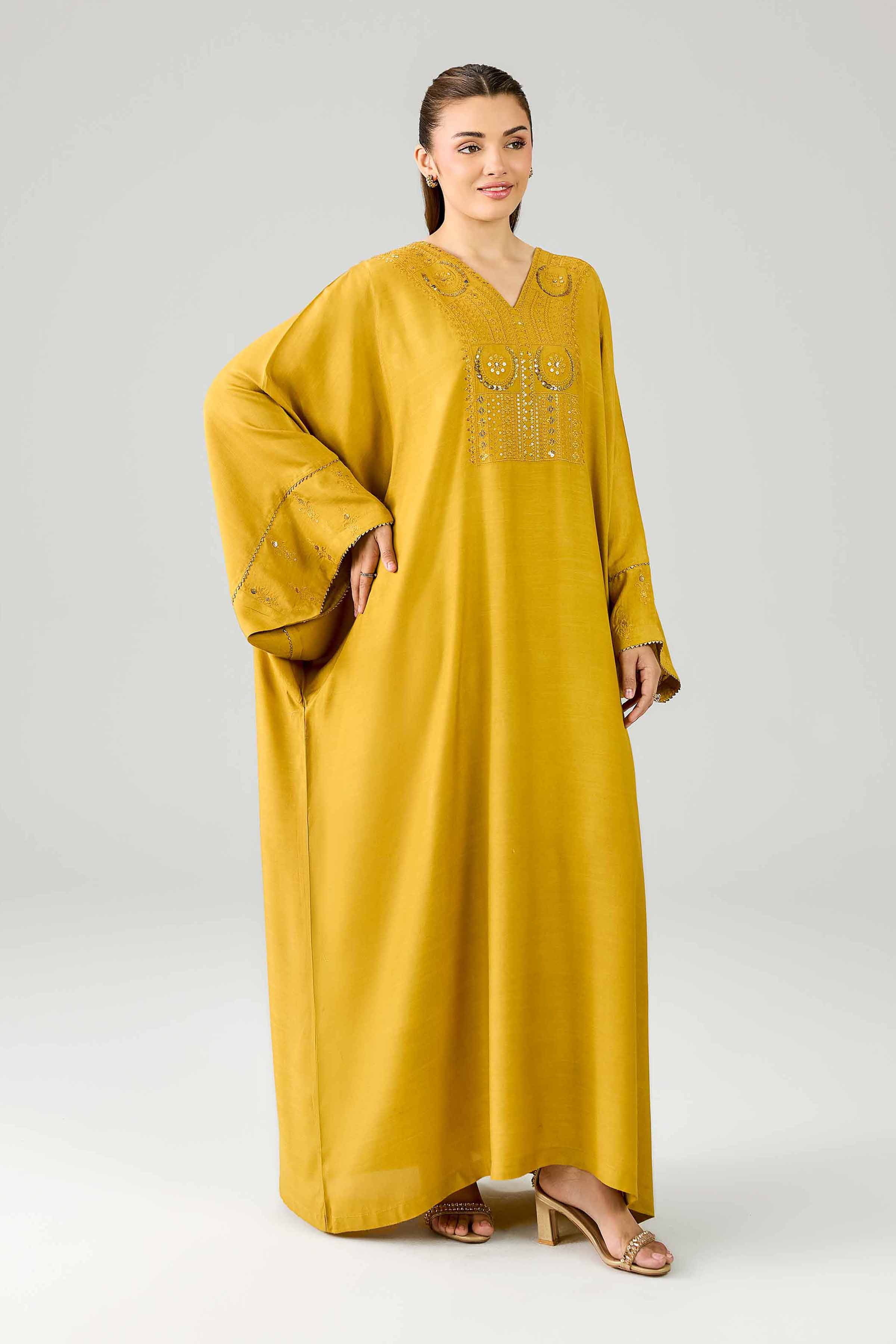 Nishat UK - Yellow Embroidered Silk 1 Piece ready to wear Long Dress