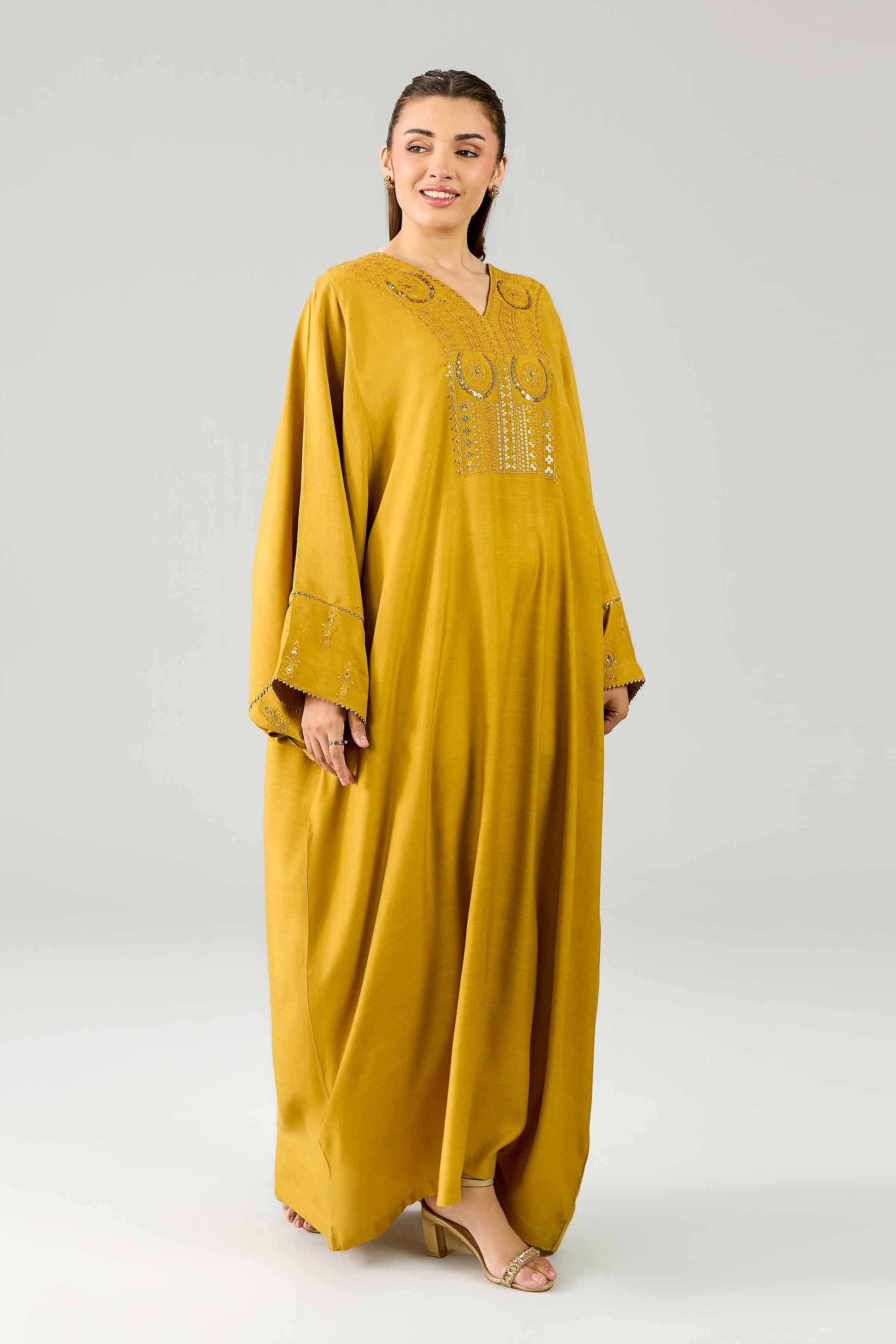 Nishat UK - Yellow Embroidered Silk 1 Piece ready to wear Long Dress