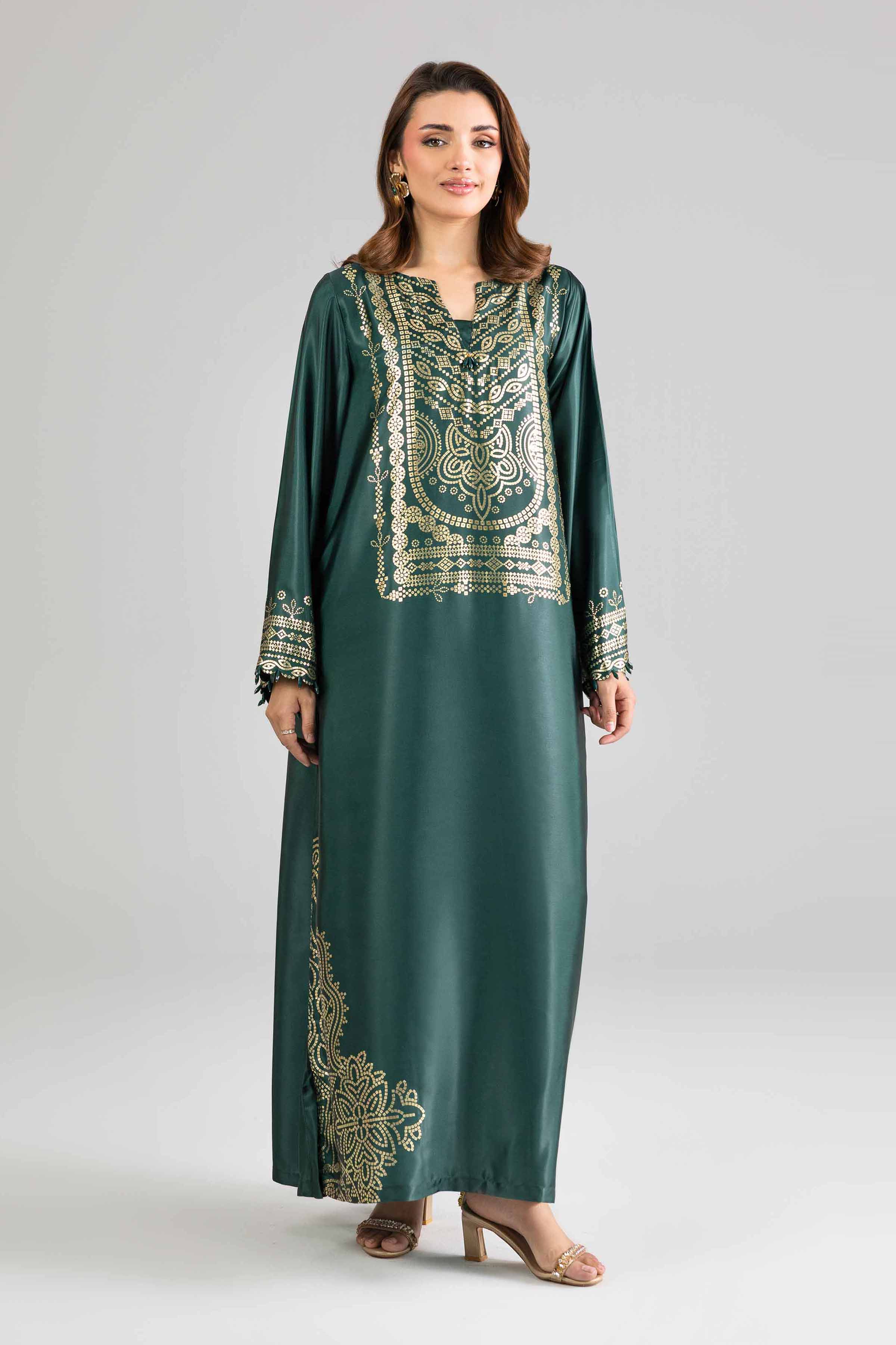 Nishat UK - Green Printed Silk 1-piece ready to wear long dress