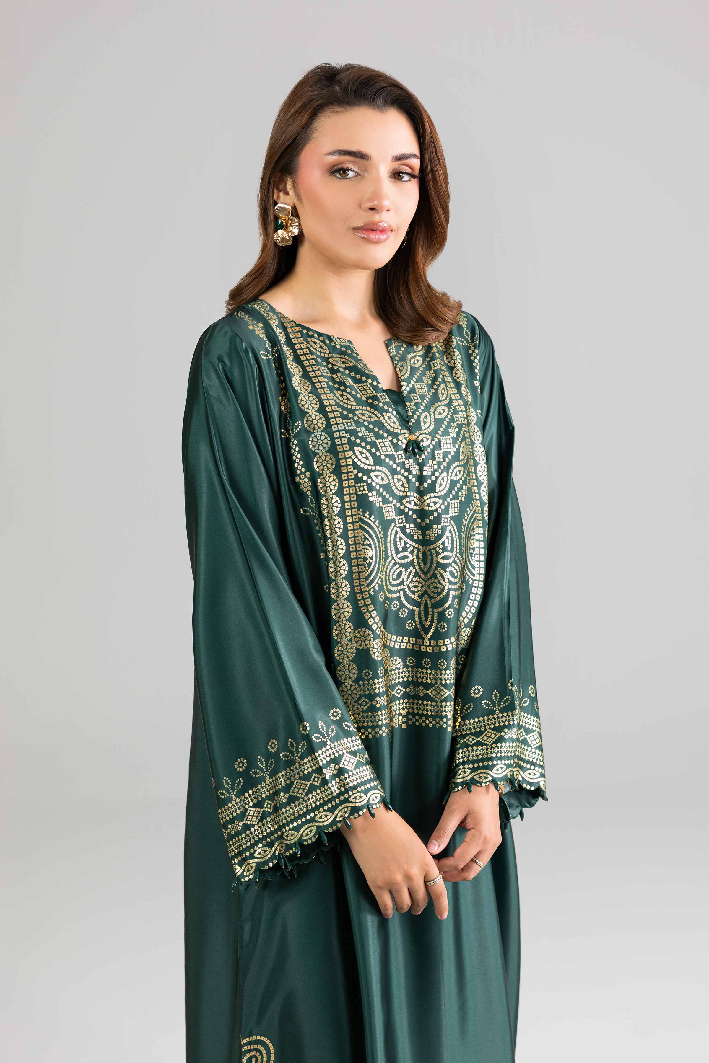 Nishat UK - Green Printed Silk 1-piece ready to wear long dress