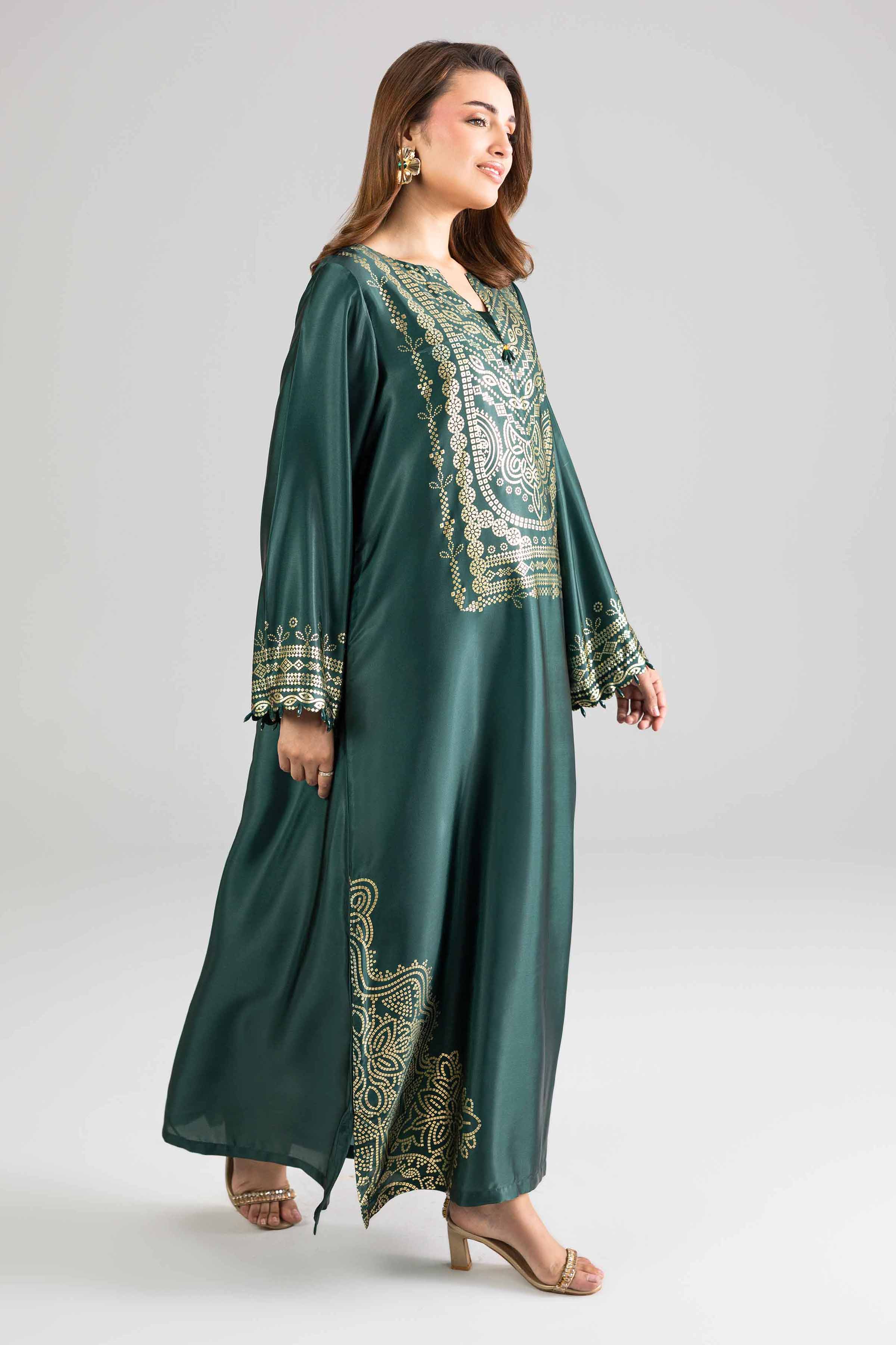 Nishat UK - Green Printed Silk 1-piece ready to wear long dress