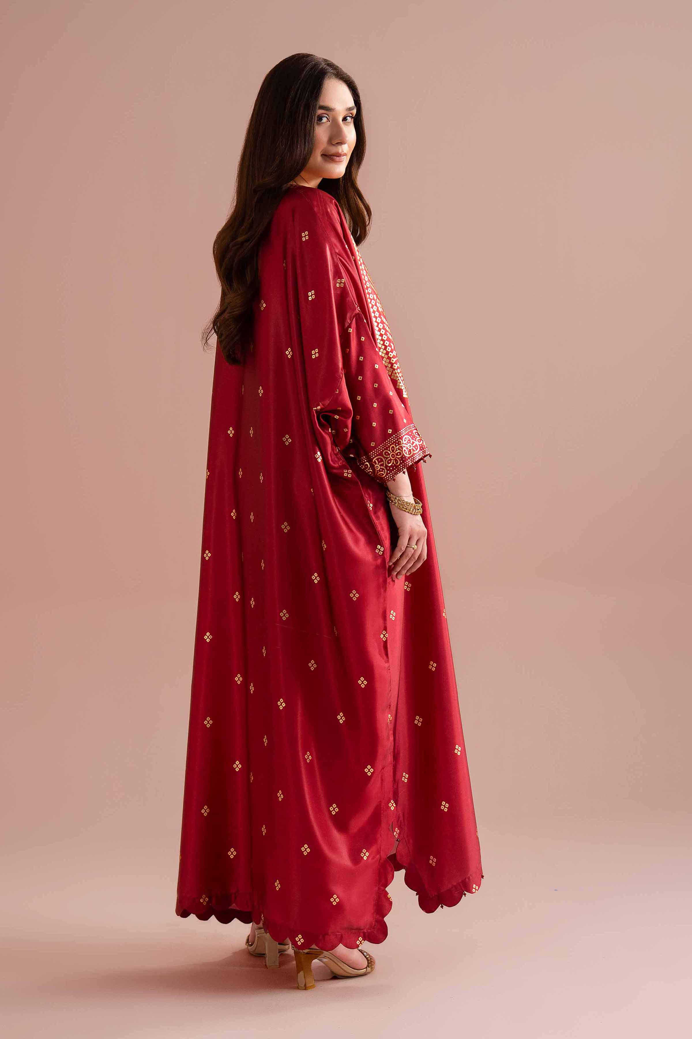 NishatUK - Red Printed Silk 1-piece ready to wear Dress