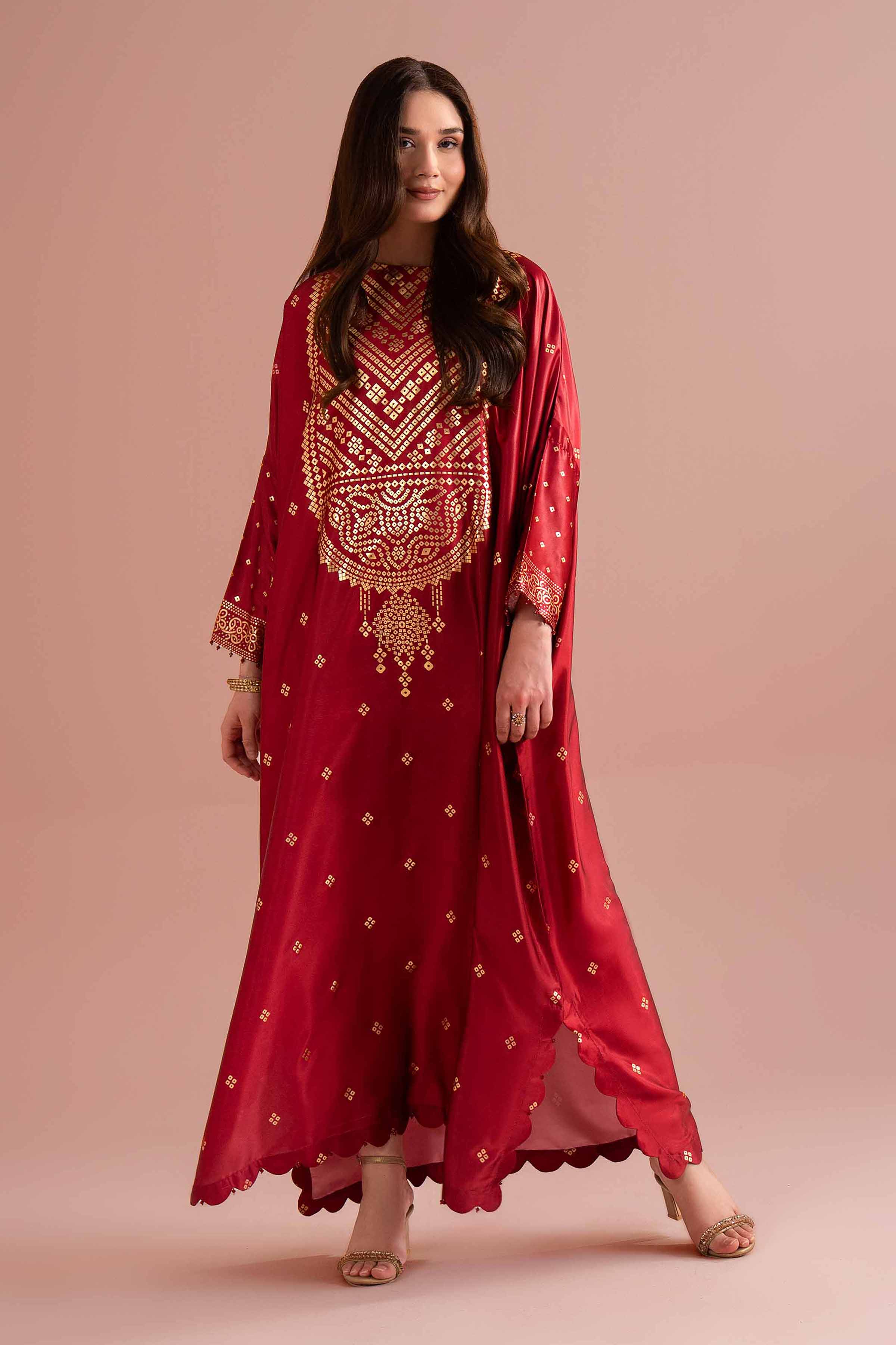 NishatUK - Red Printed Silk 1-piece ready to wear Dress