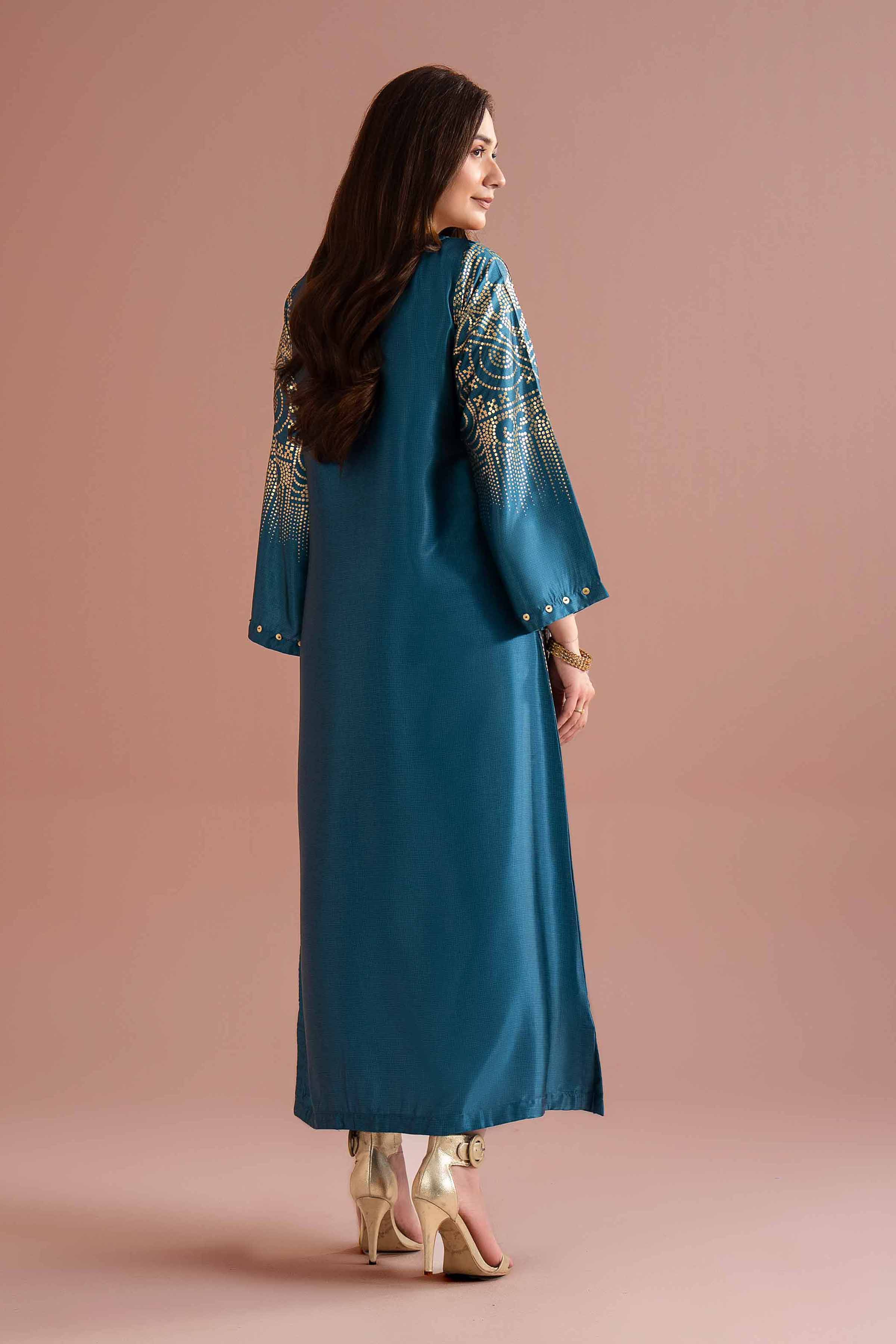 NishatUK - Blue Printed Silk 1-piece ready to wear long dress