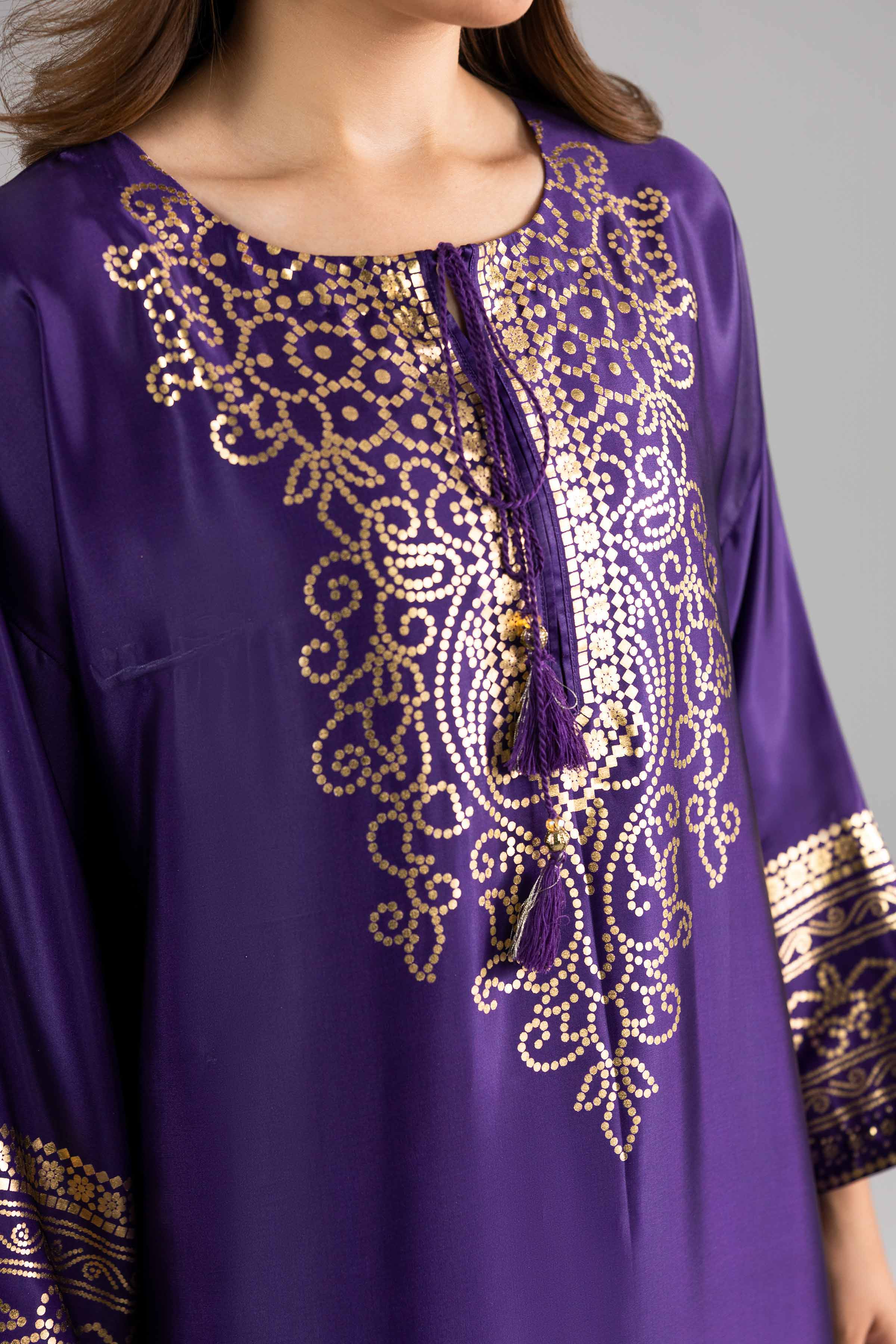 NishatUK - Purple Printed Silk 1-piece ready to wear Dress