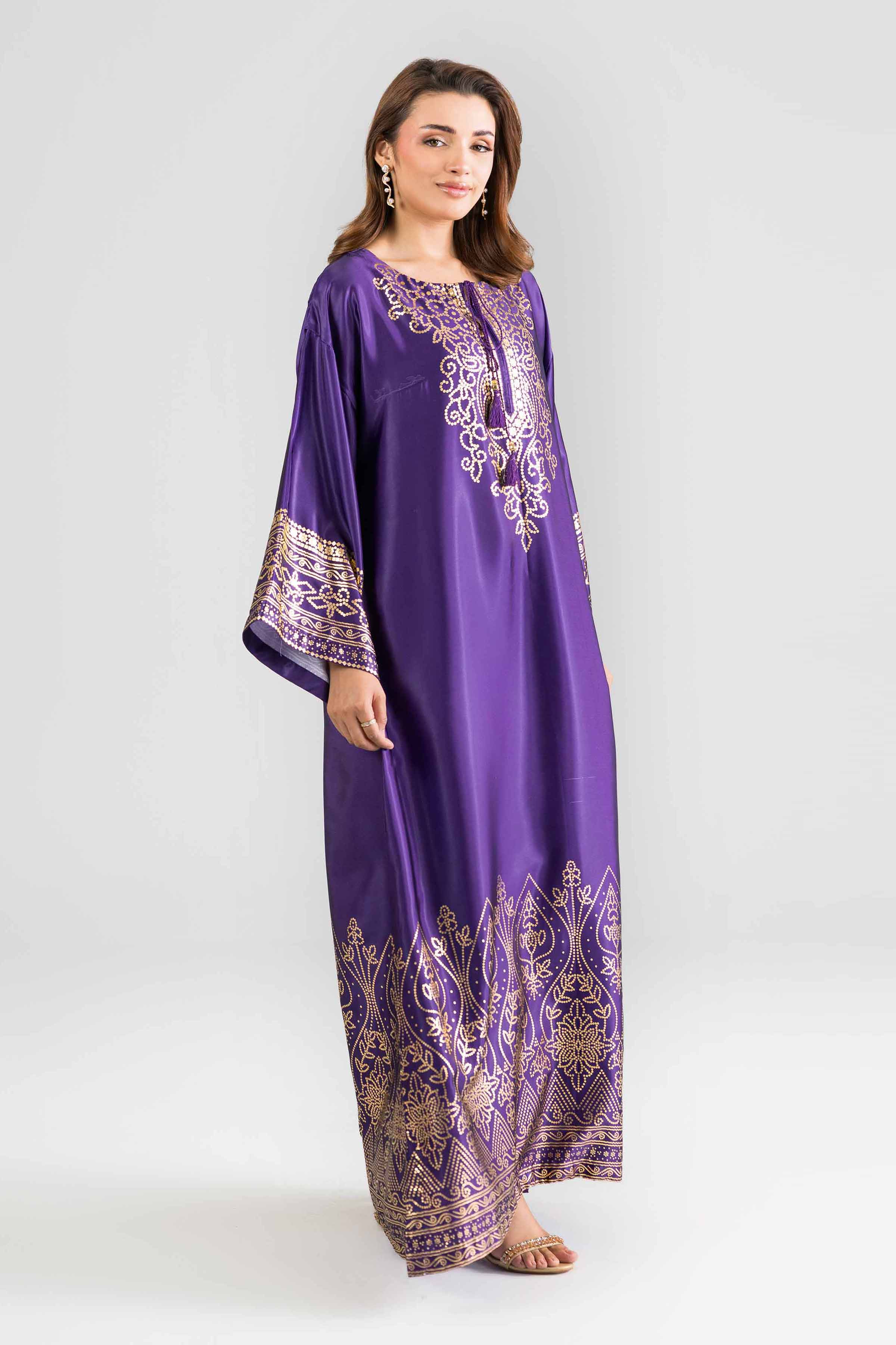 NishatUK - Purple Printed Silk 1-piece ready to wear Dress