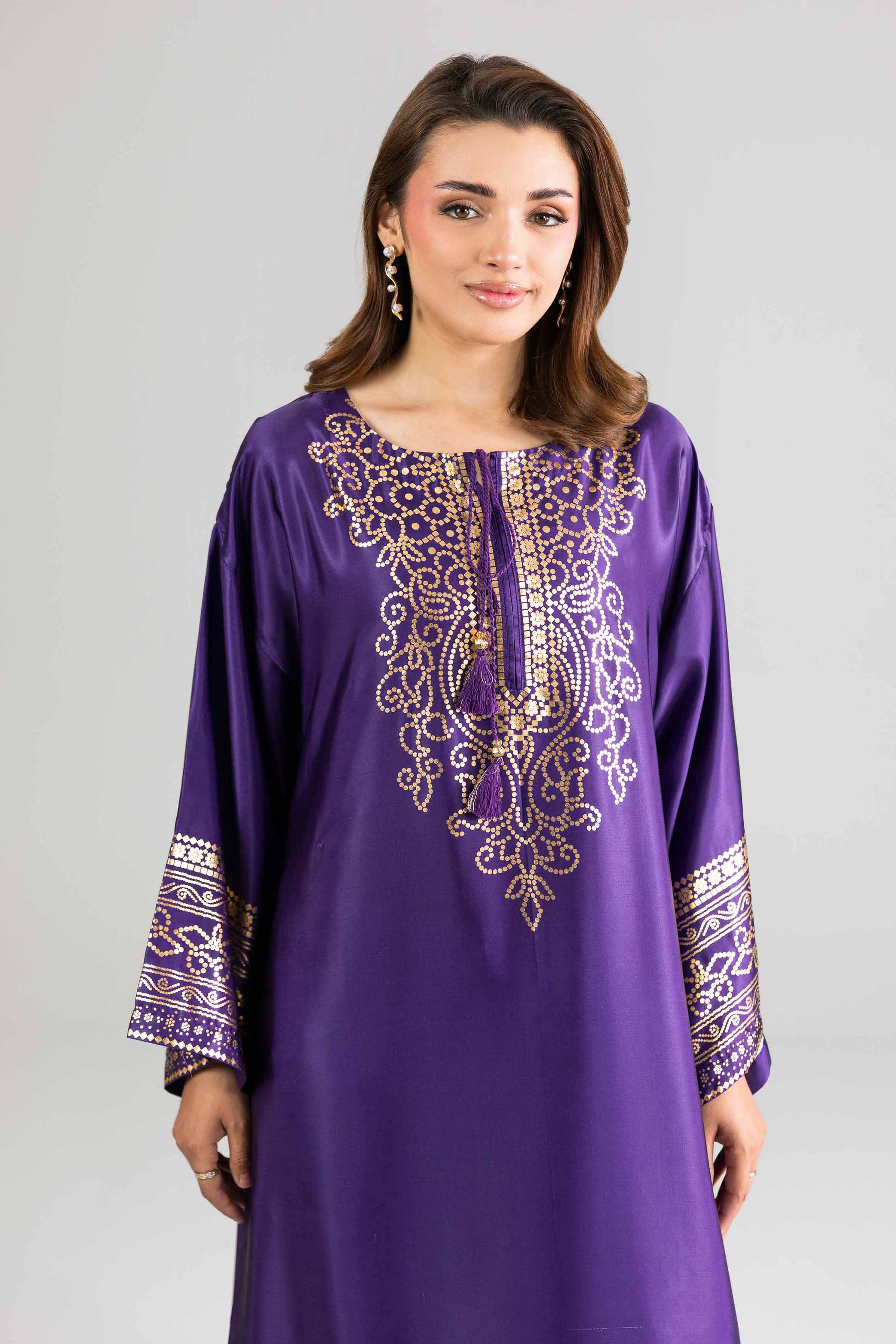 NishatUK - Purple Printed Silk 1-piece ready to wear Dress