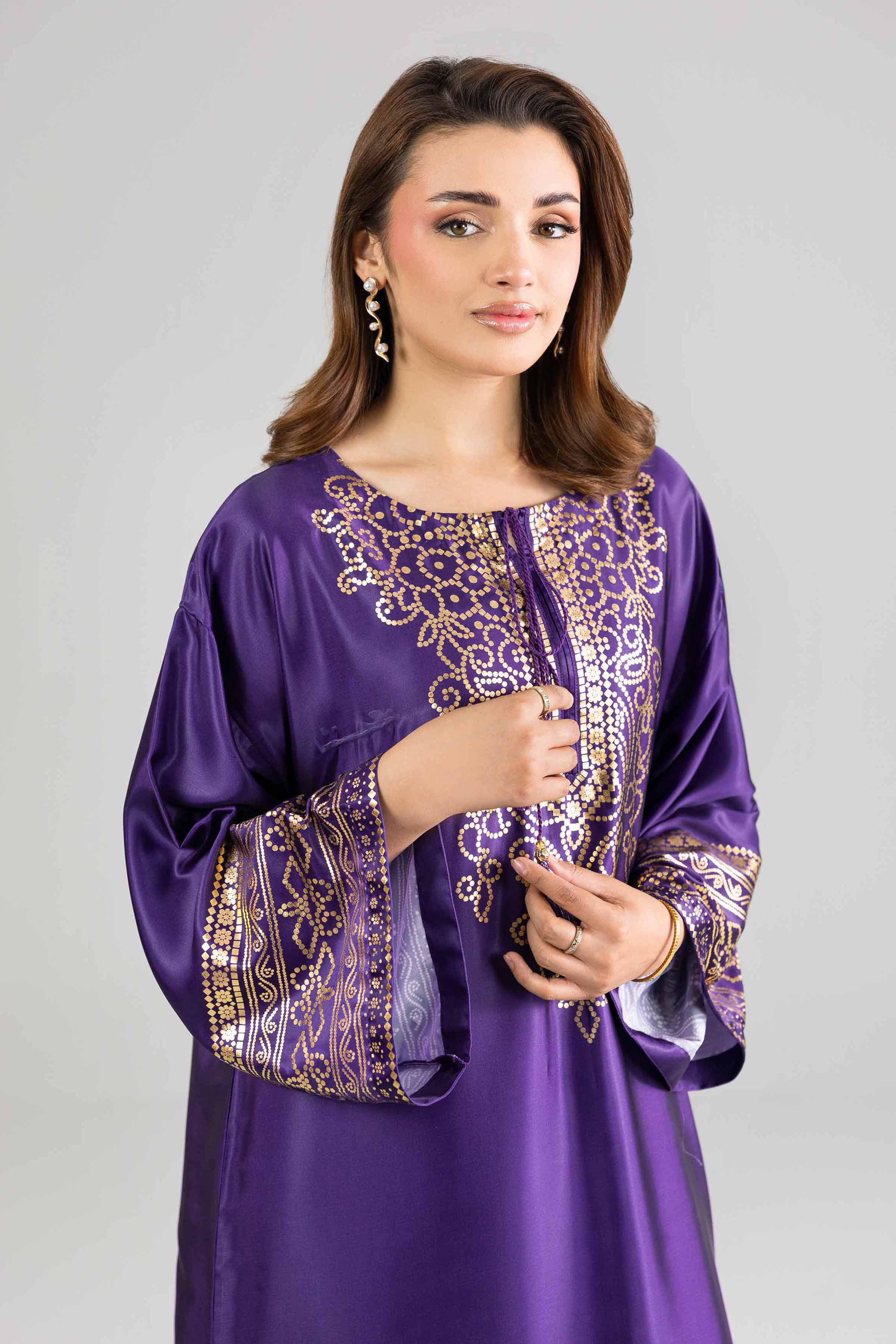 NishatUK - Purple Printed Silk 1-piece ready to wear Dress