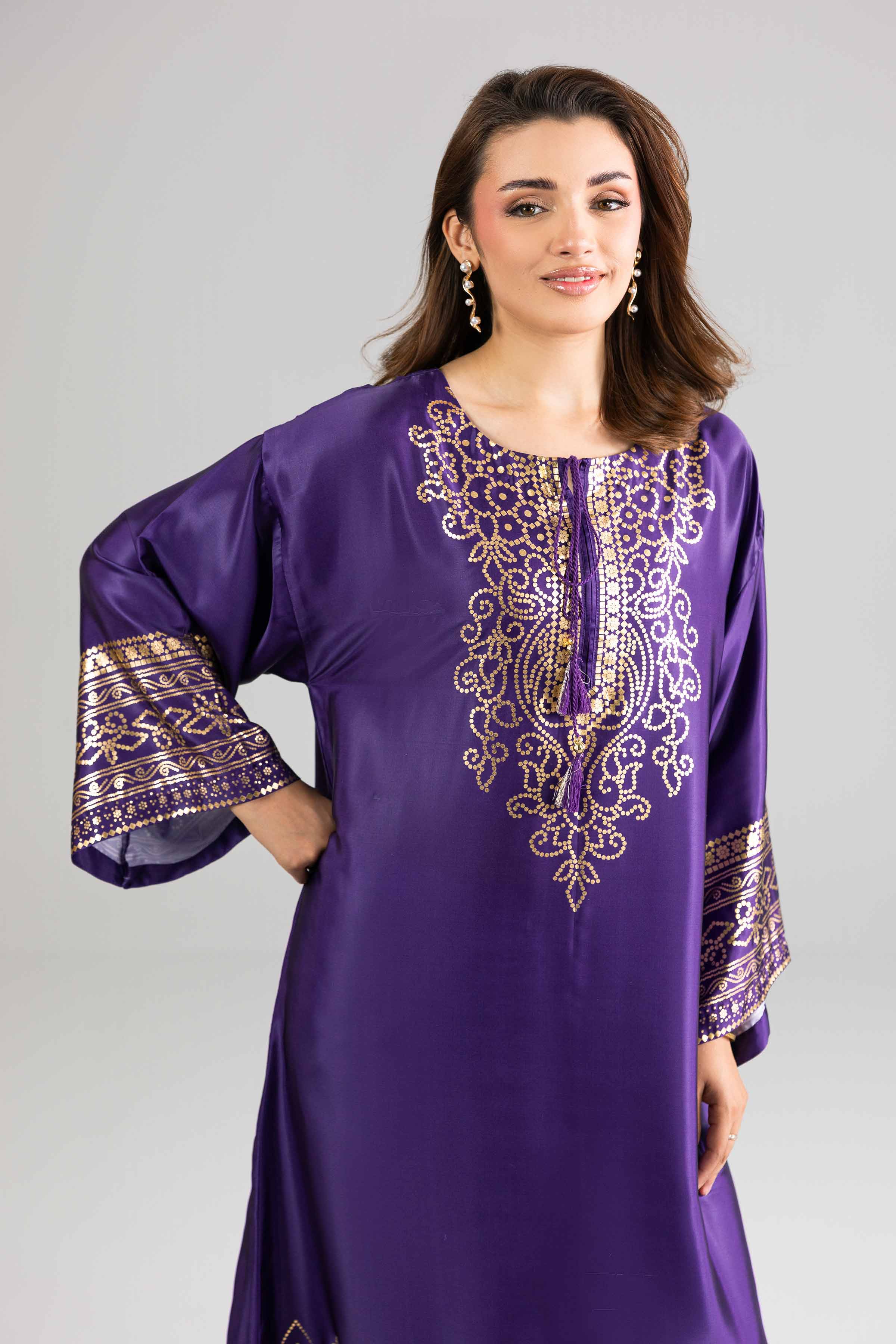 NishatUK - Purple Printed Silk 1-piece ready to wear Dress