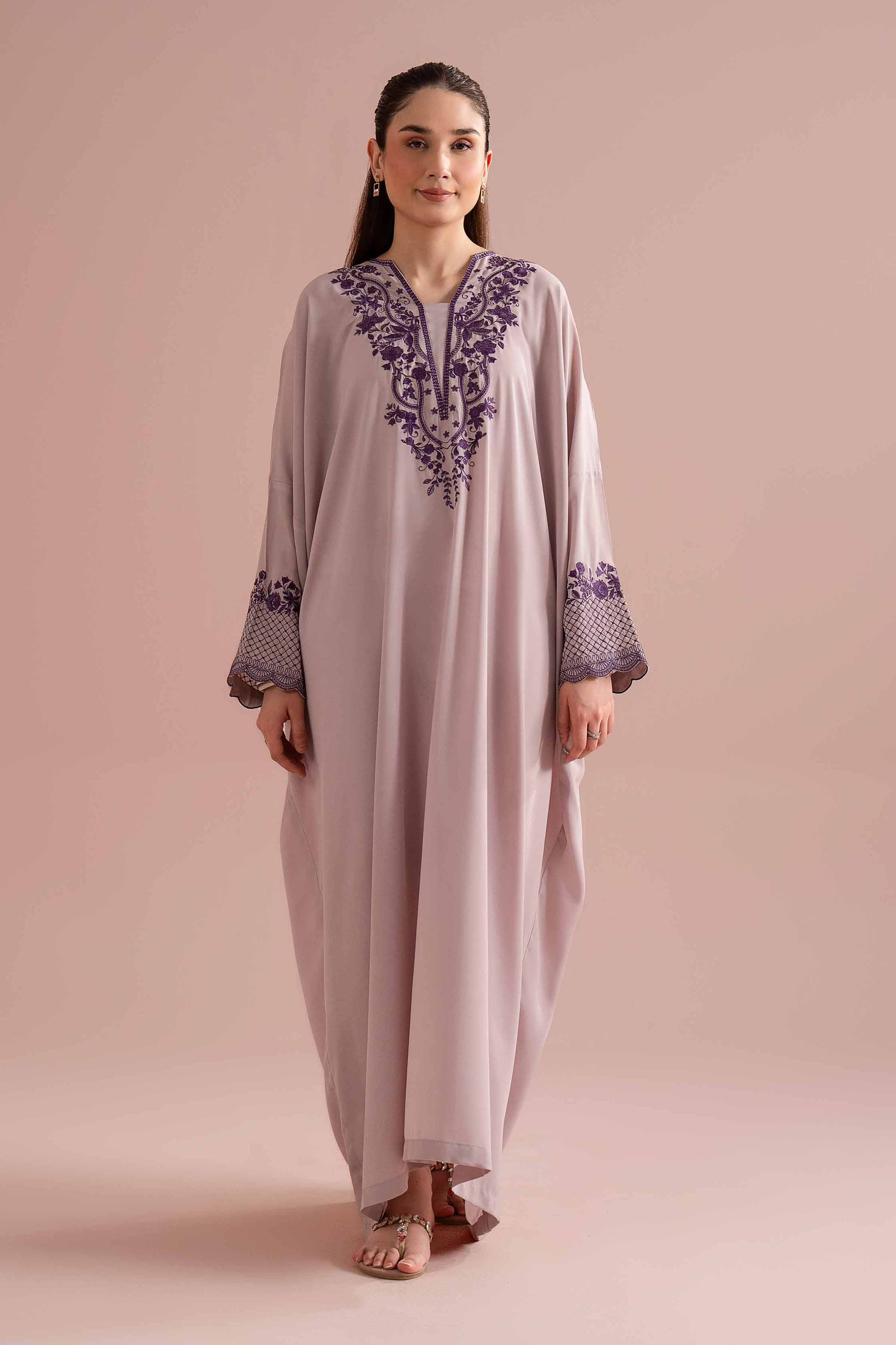 NishatUK - Purple Embroidered Georgette 1-piece ready to wear long dress