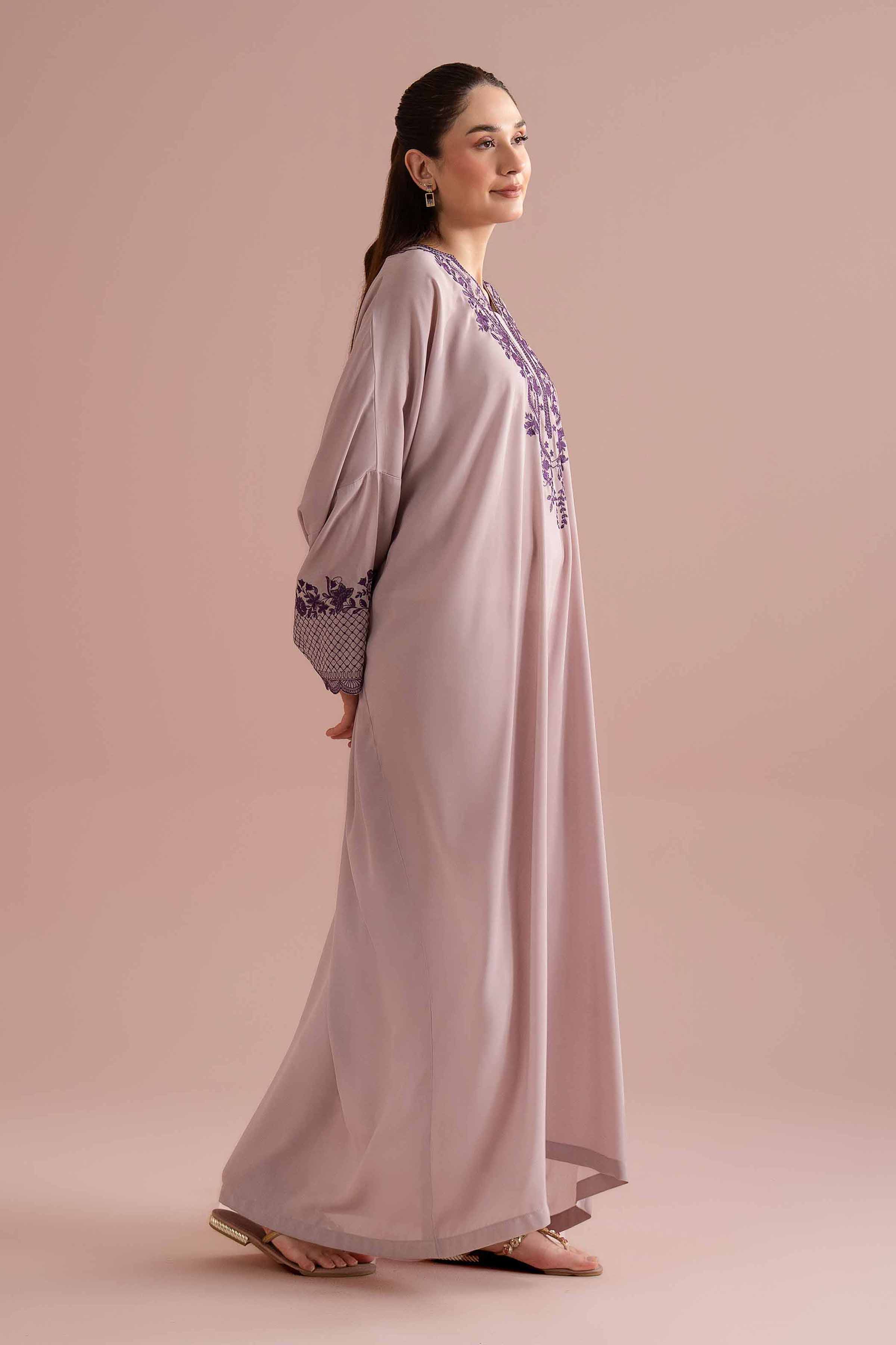 NishatUK - Purple Embroidered Georgette 1-piece ready to wear long dress