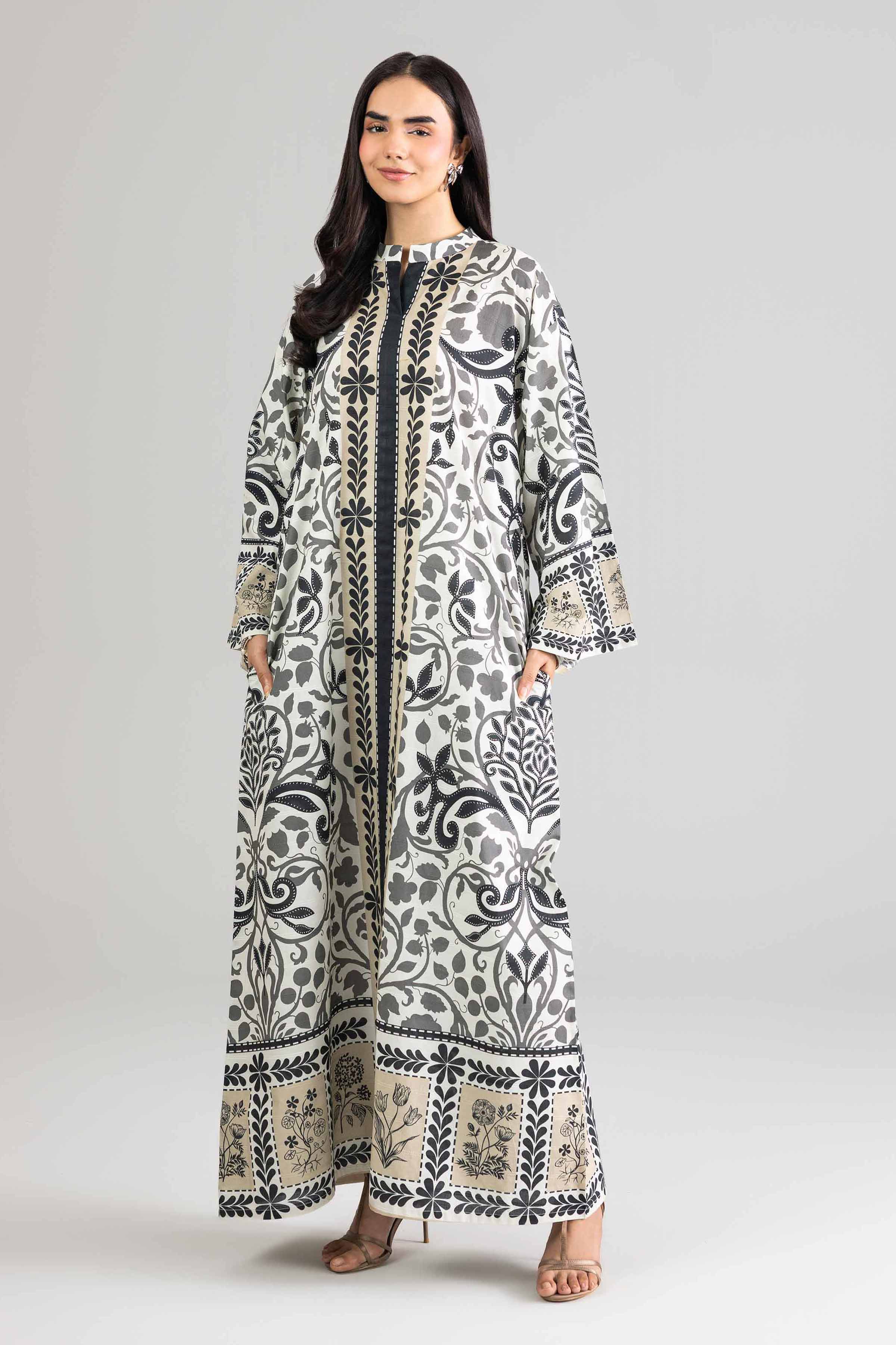 Nishat UK - White Printed Lawn 1-piece ready to wear long dress