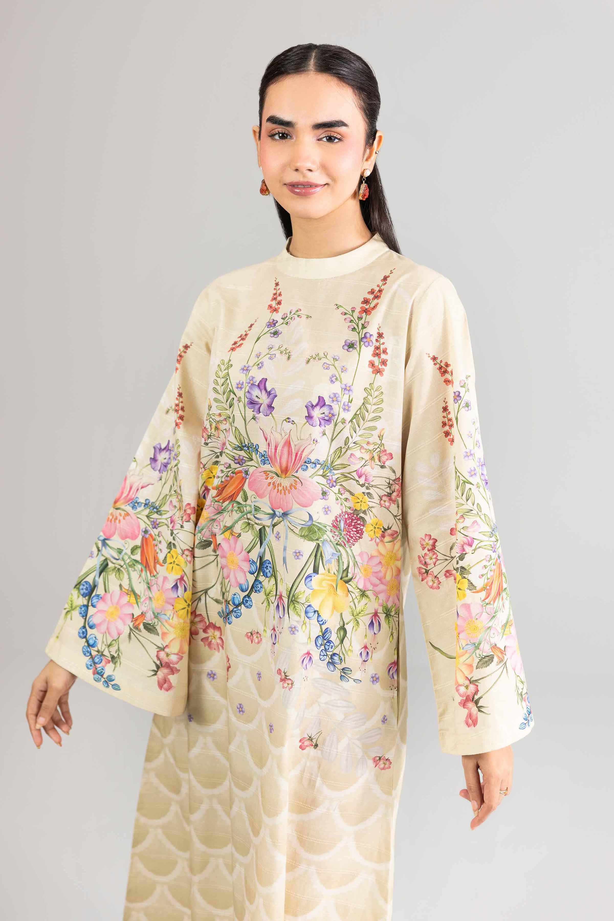 NishatUK - Beige Printed Lawn 1-piece ready to wear Dress