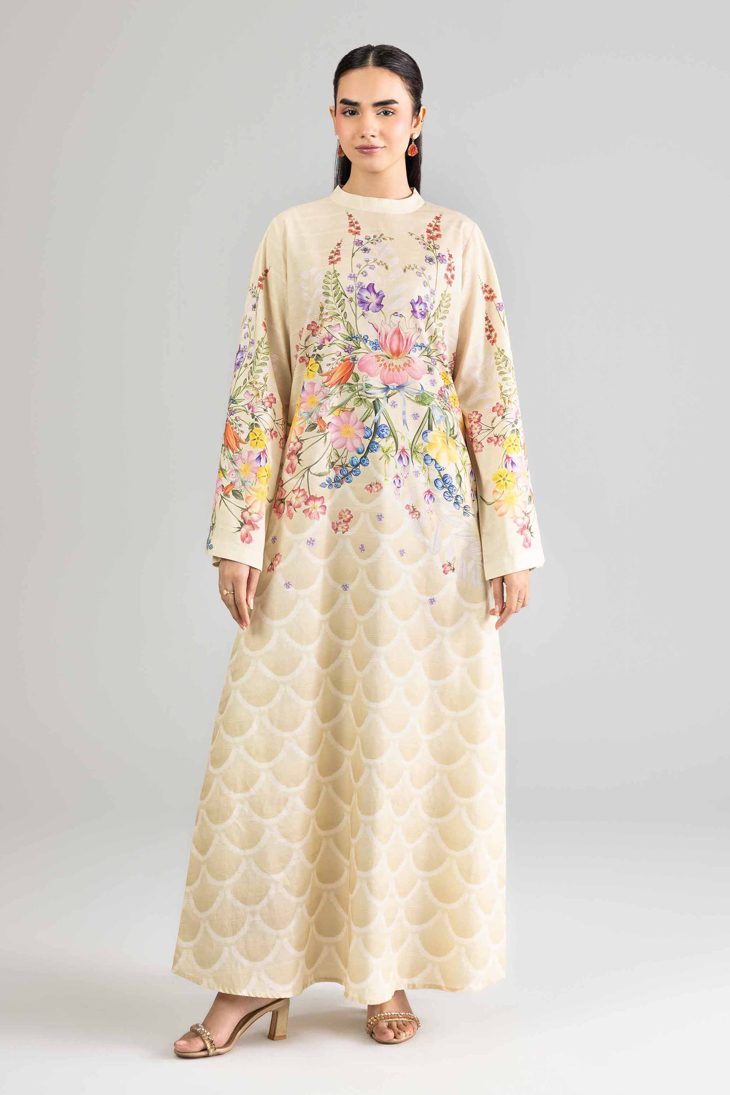 NishatUK - Beige Printed Lawn 1-piece ready to wear Dress
