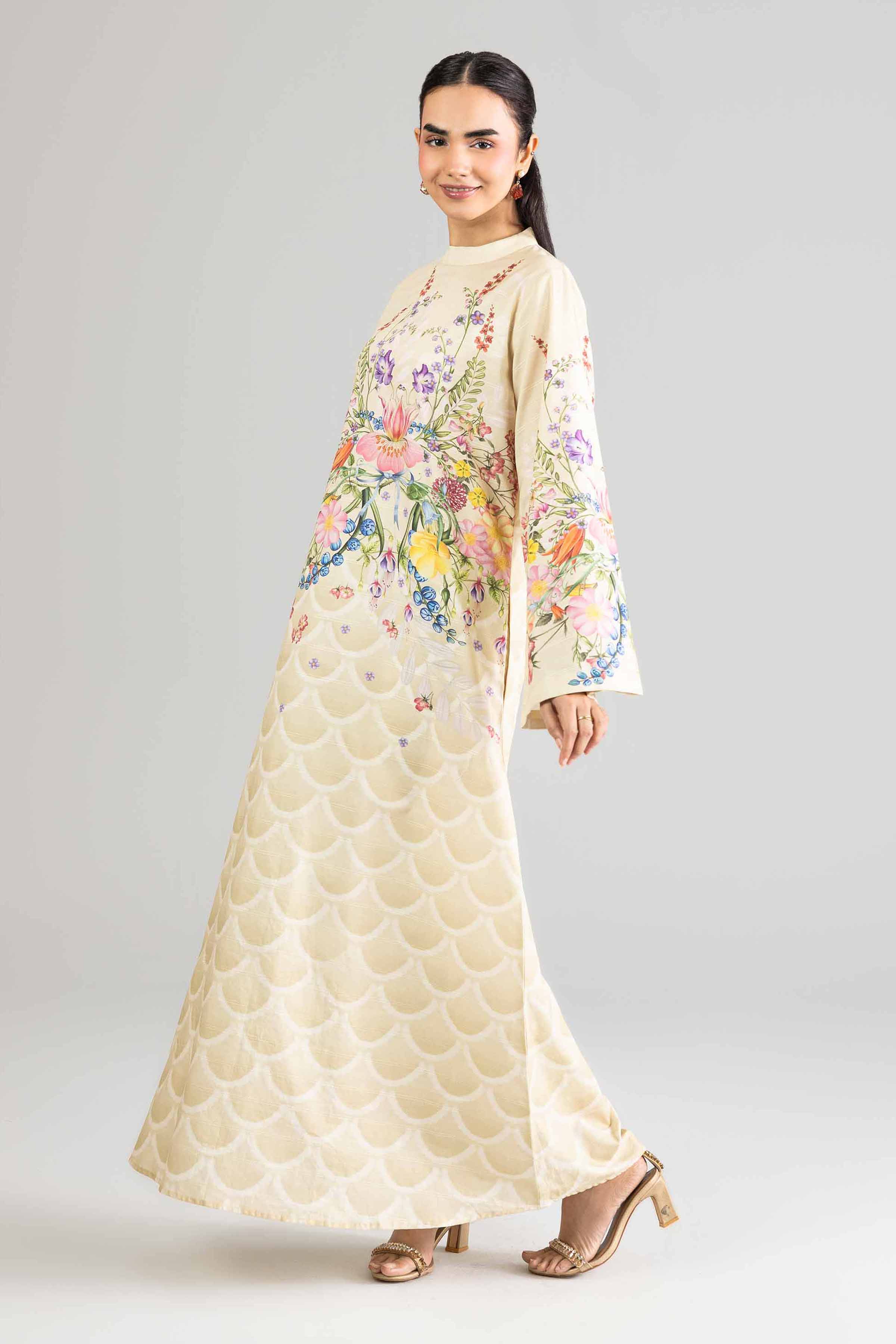 NishatUK - Beige Printed Lawn 1-piece ready to wear Dress