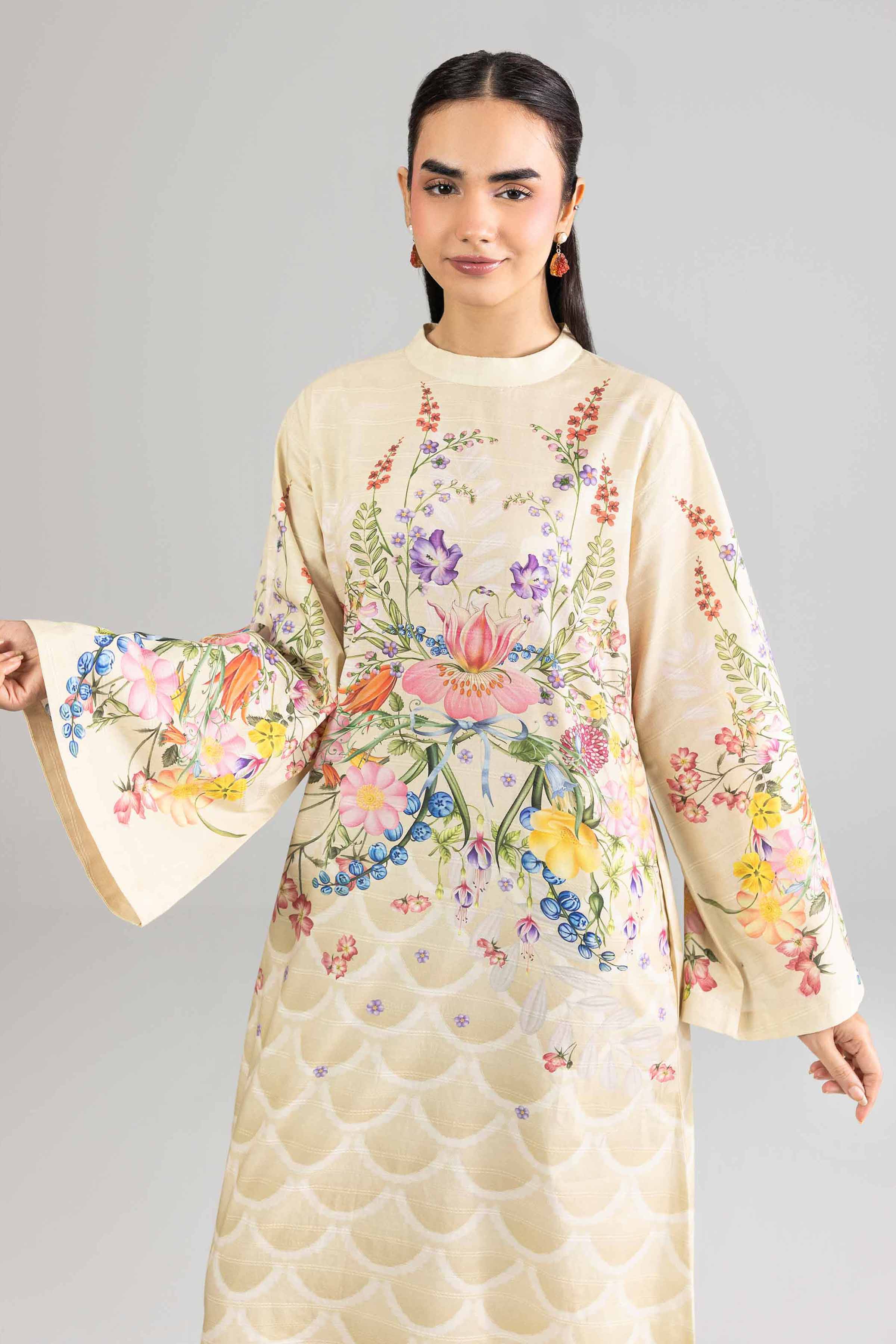 NishatUK - Beige Printed Lawn 1-piece ready to wear Dress