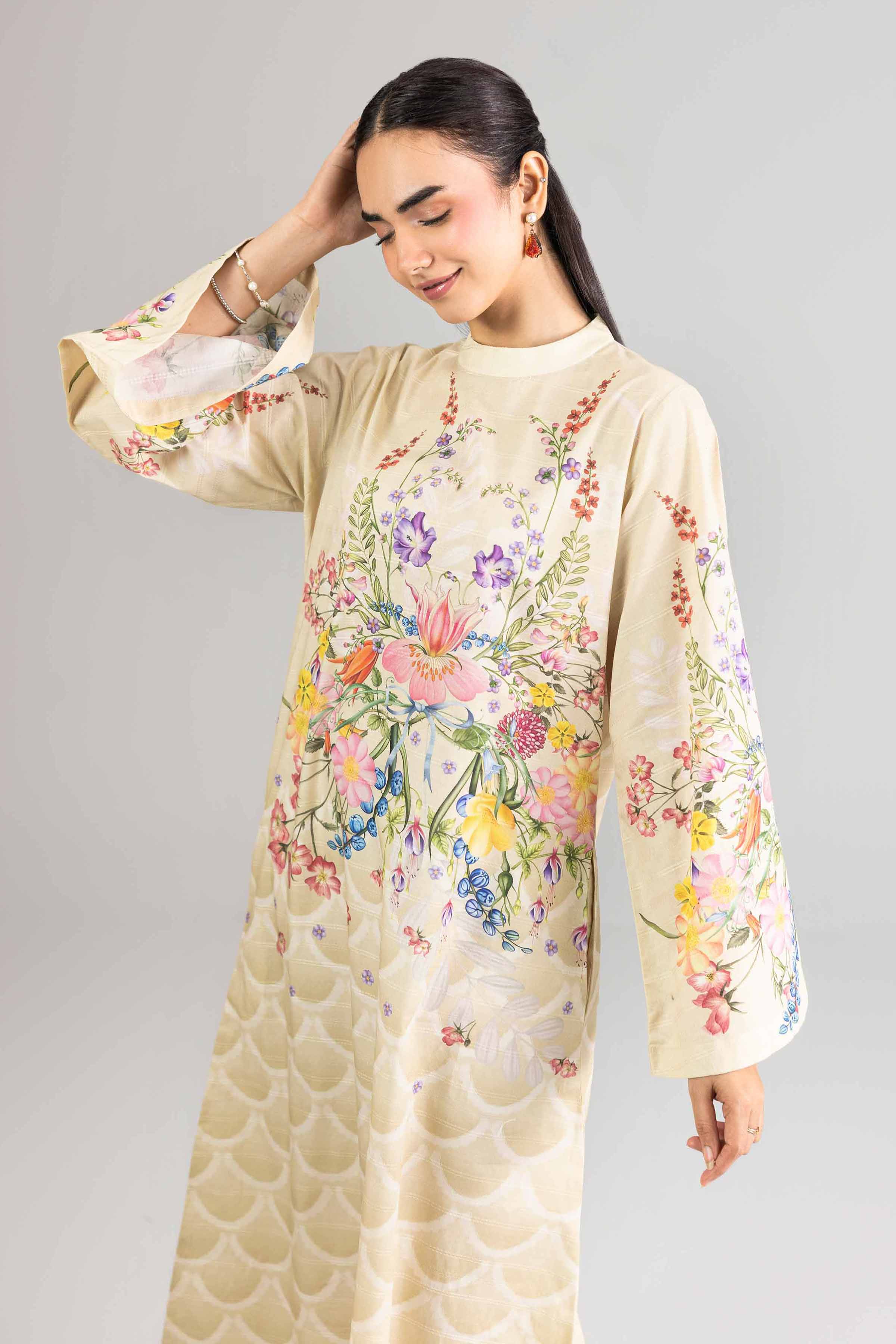 NishatUK - Beige Printed Lawn 1-piece ready to wear Dress