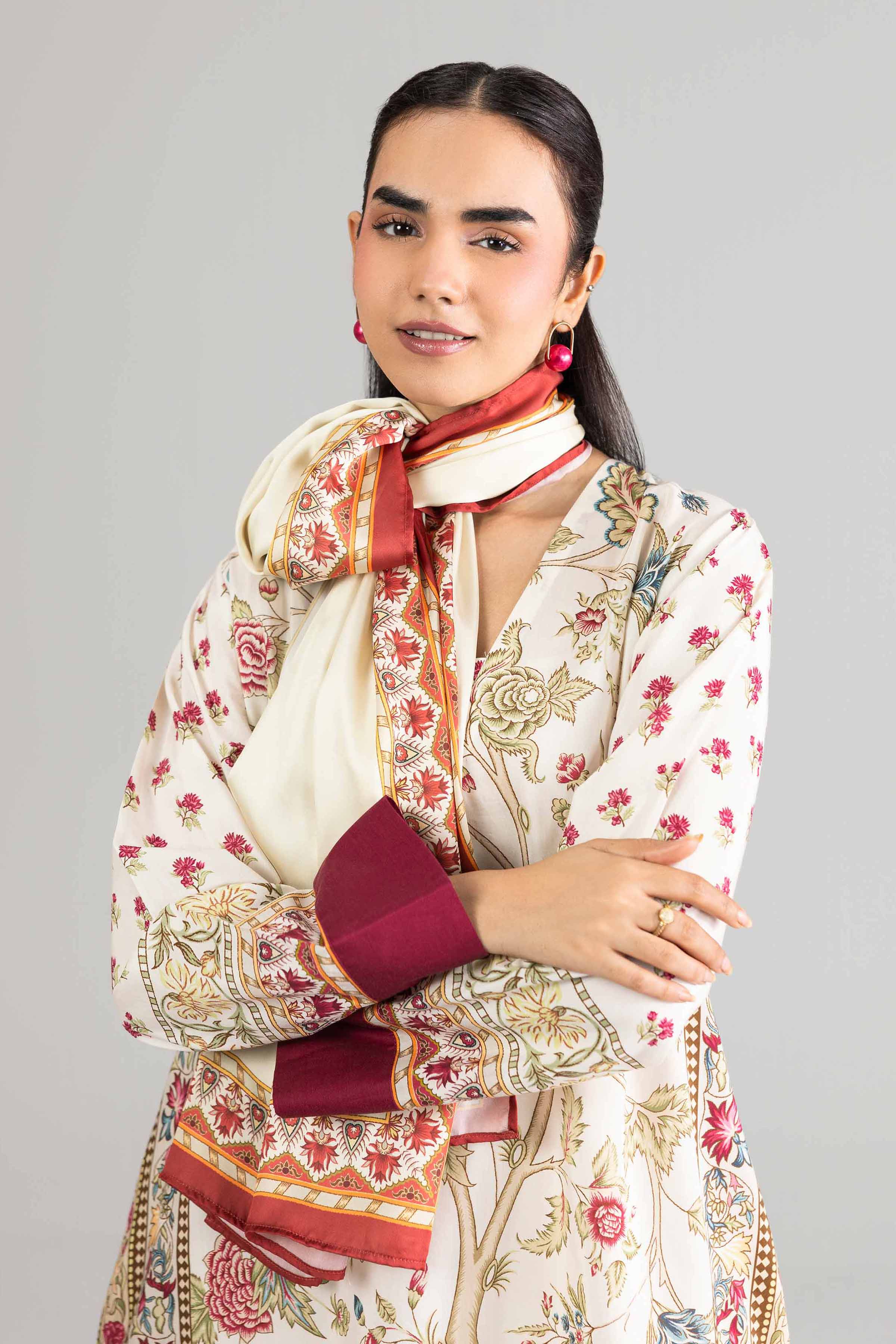 NishatUK - White Printed Silk 2-piece ready to wear Dress