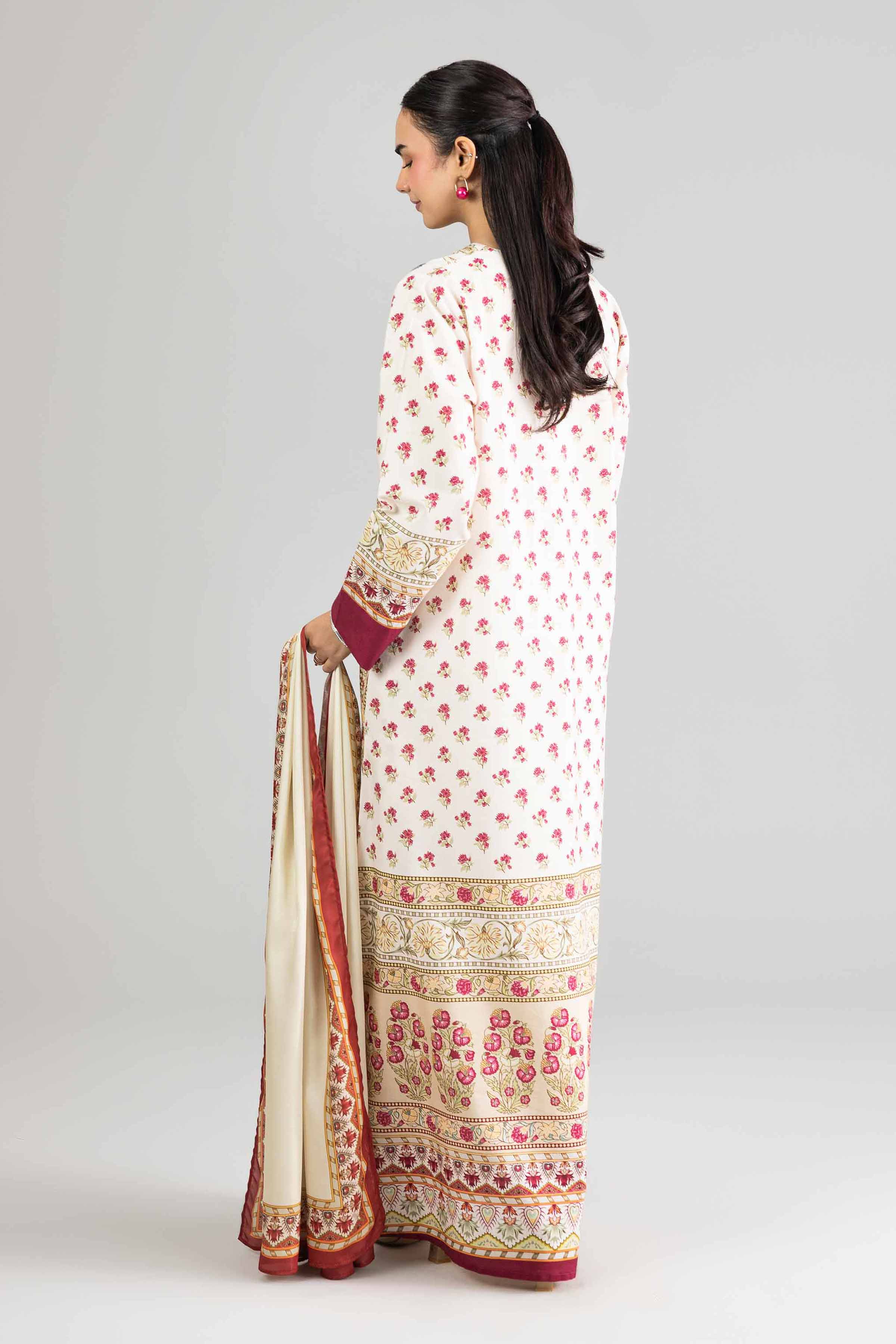 NishatUK - White Printed Silk 2-piece ready to wear Dress