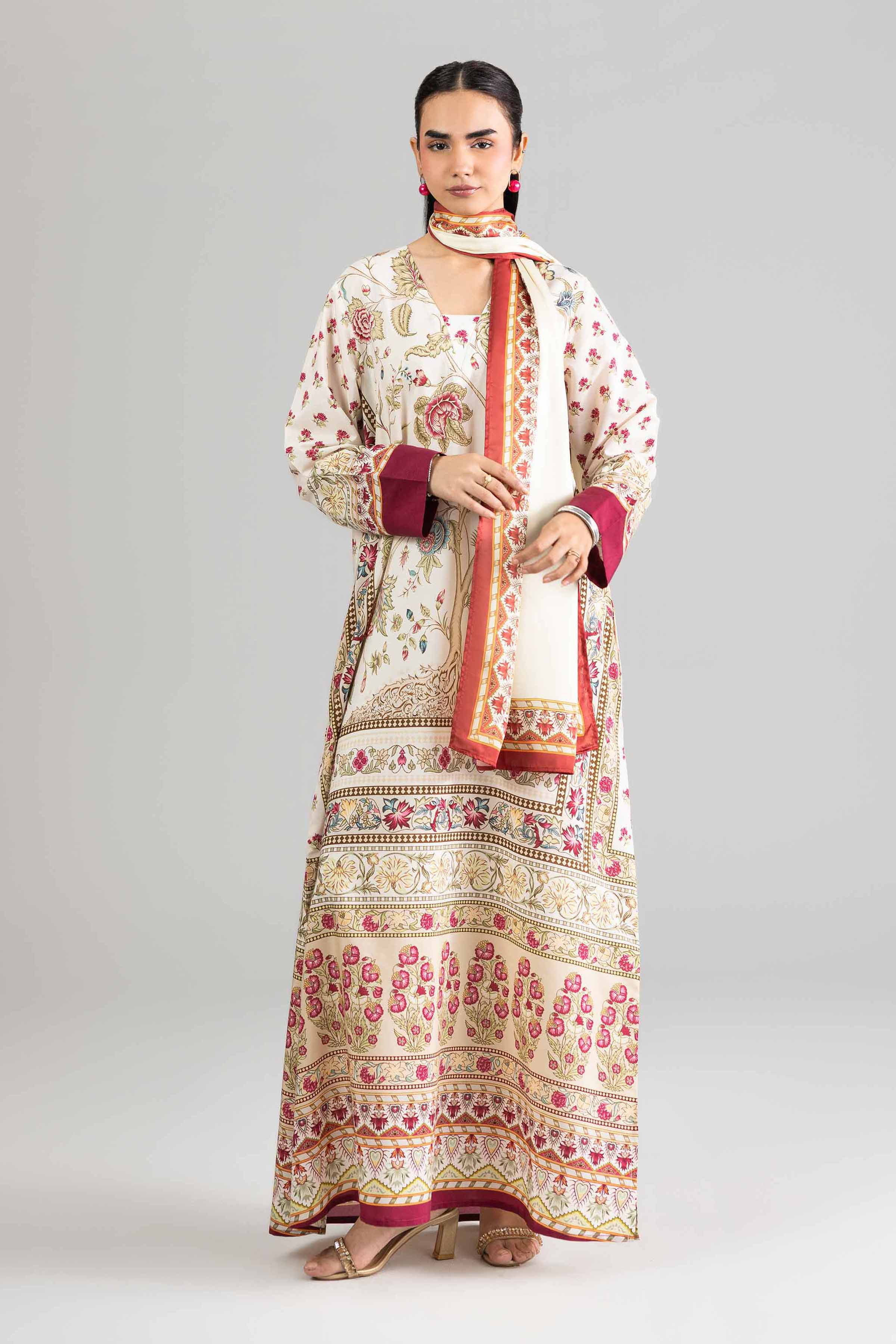 NishatUK - White Printed Silk 2-piece ready to wear Dress