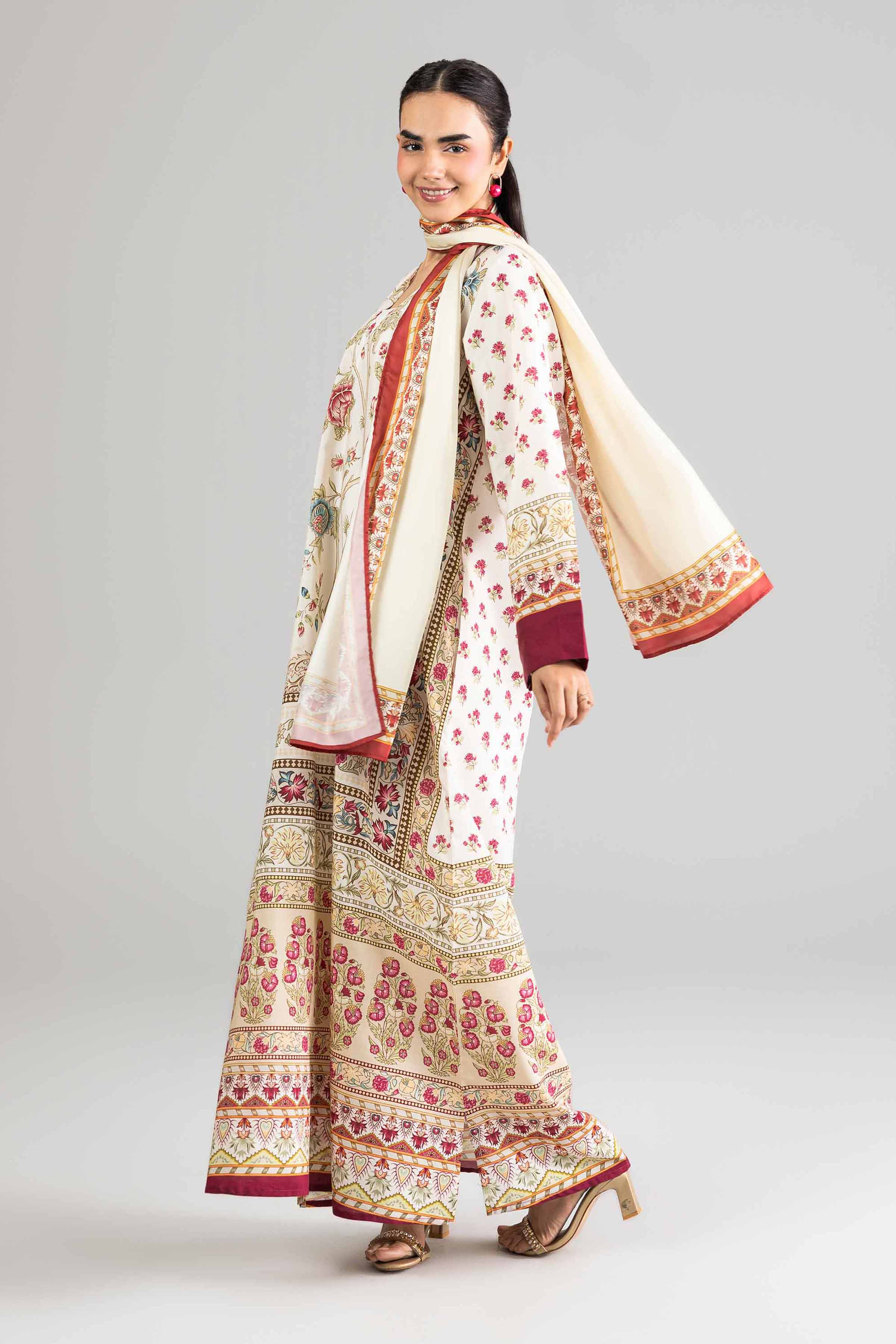 NishatUK - White Printed Silk 2-piece ready to wear Dress
