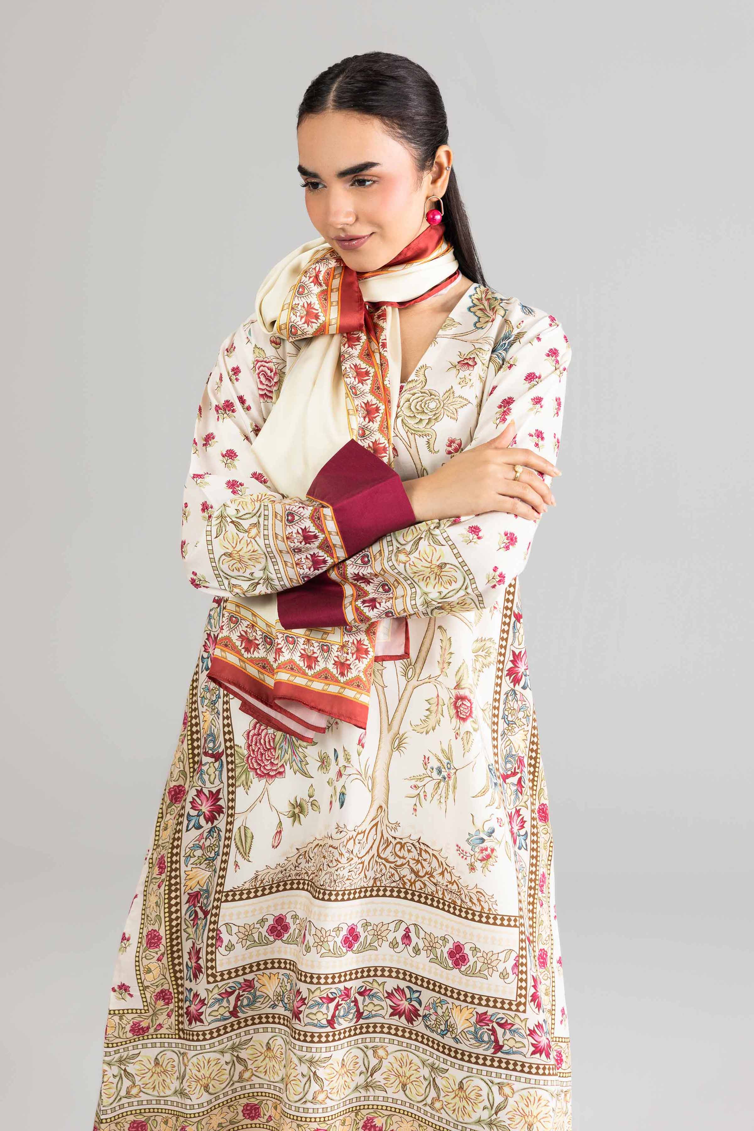 NishatUK - White Printed Silk 2-piece ready to wear Dress