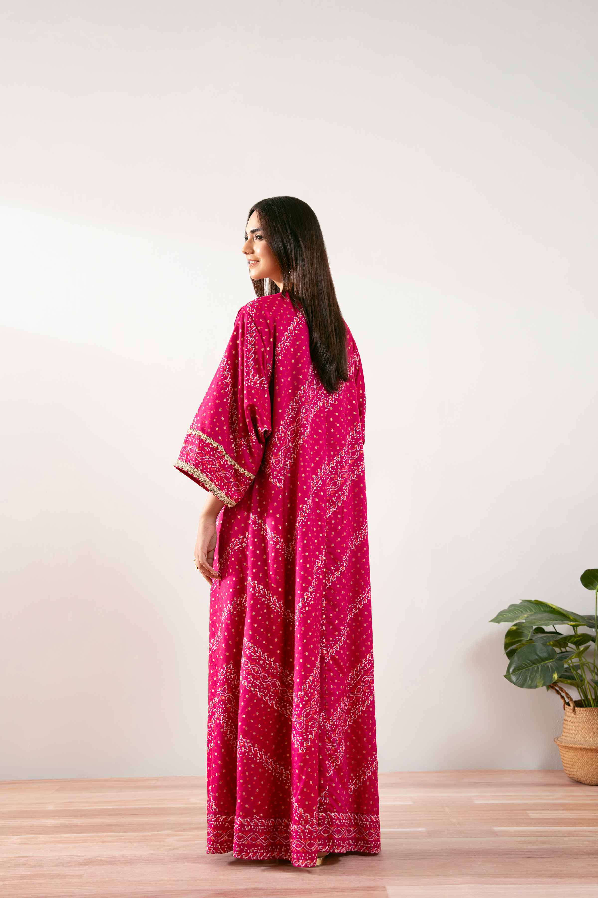 NishatUK - Shocking Pink Printed Monar Gold 1-piece ready to wear Long Dress