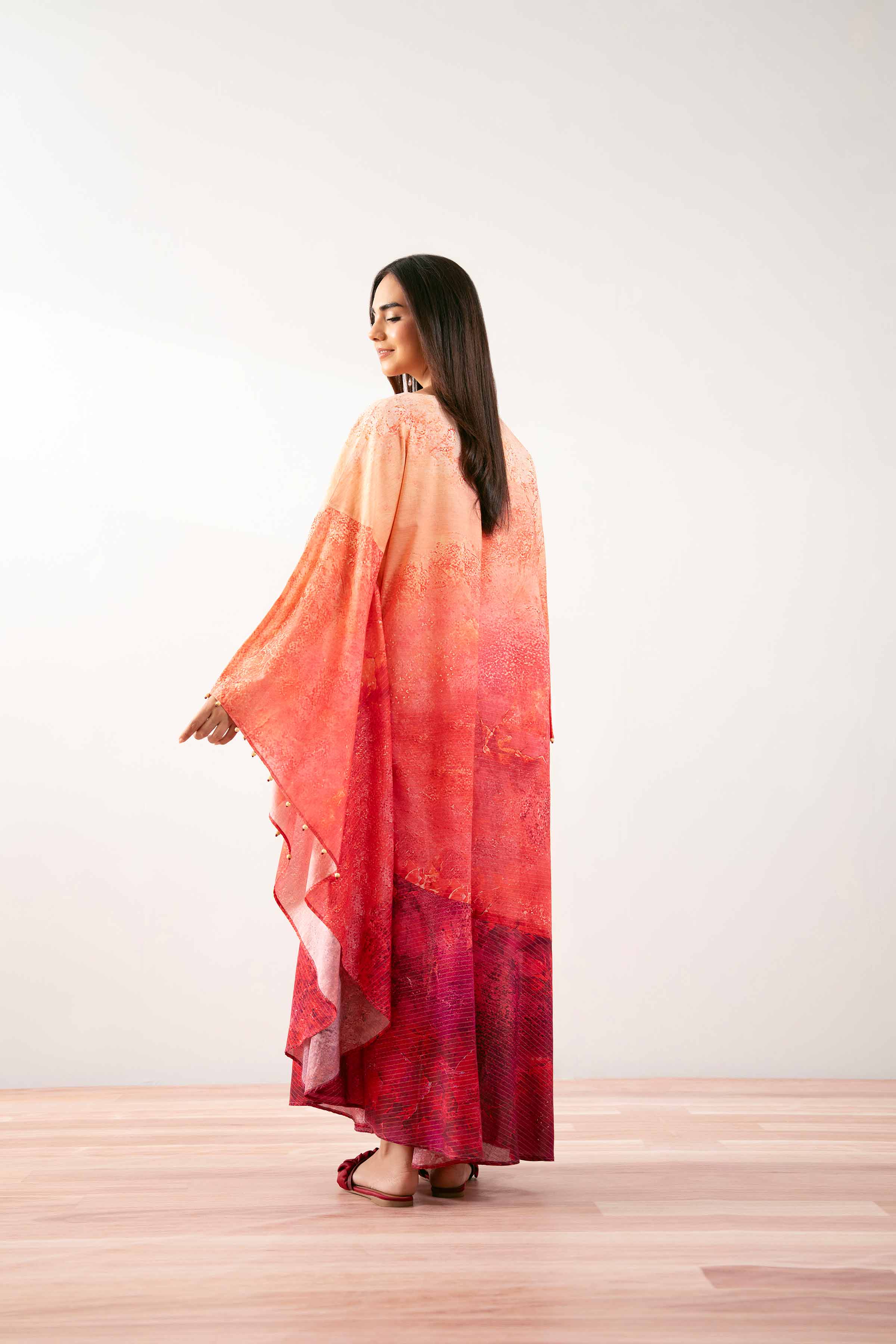 NishatUK - Peach Printed Lawn 1-piece ready to wear Kaftan