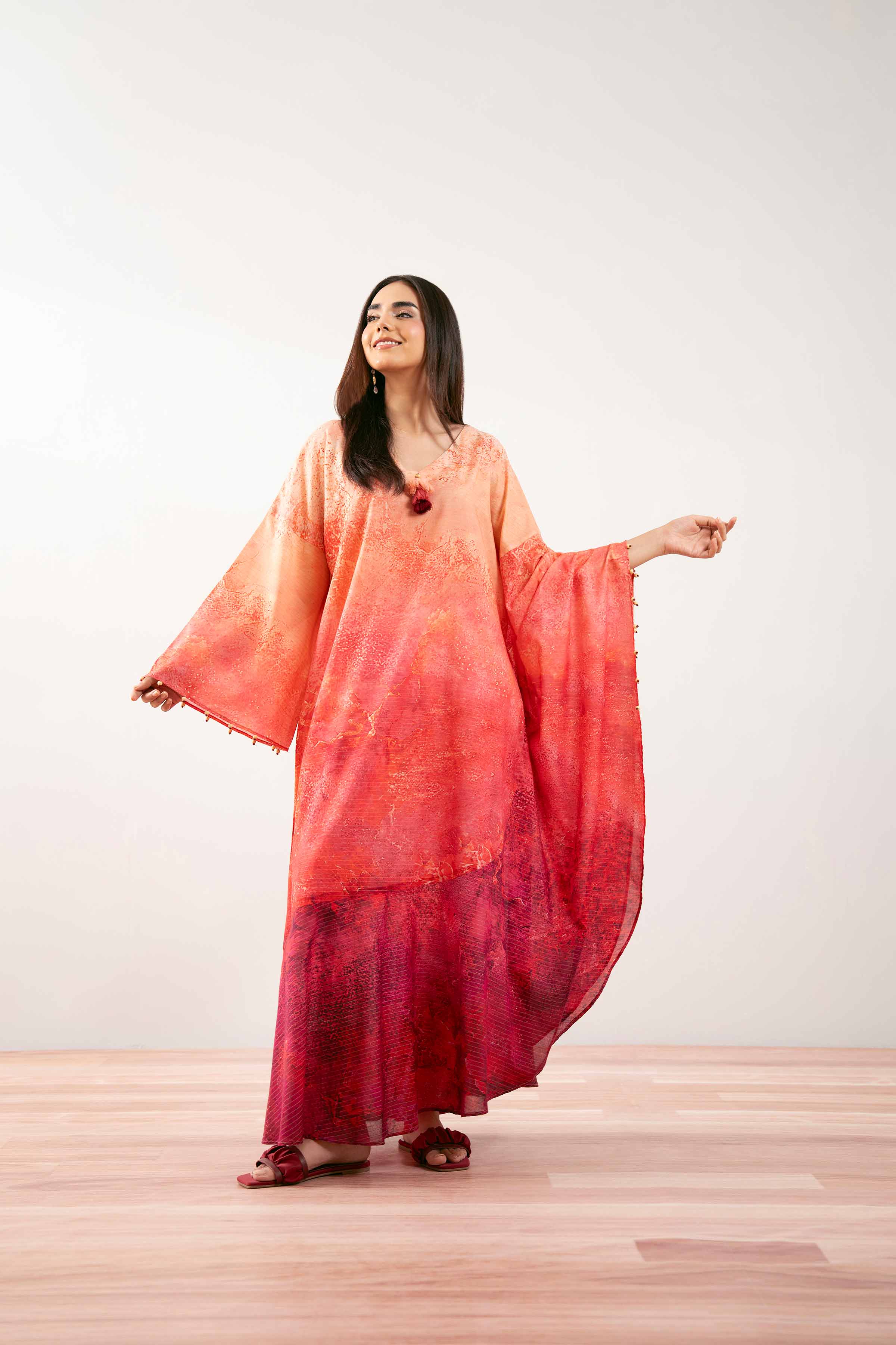 NishatUK - Peach Printed Lawn 1-piece ready to wear Kaftan