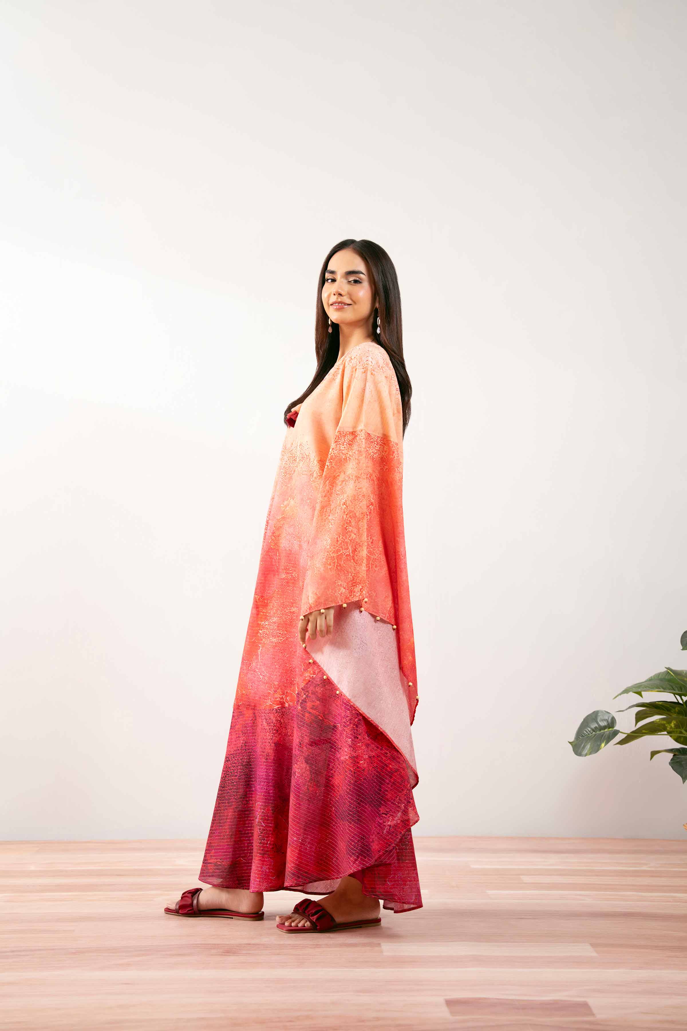 NishatUK - Peach Printed Lawn 1-piece ready to wear Kaftan
