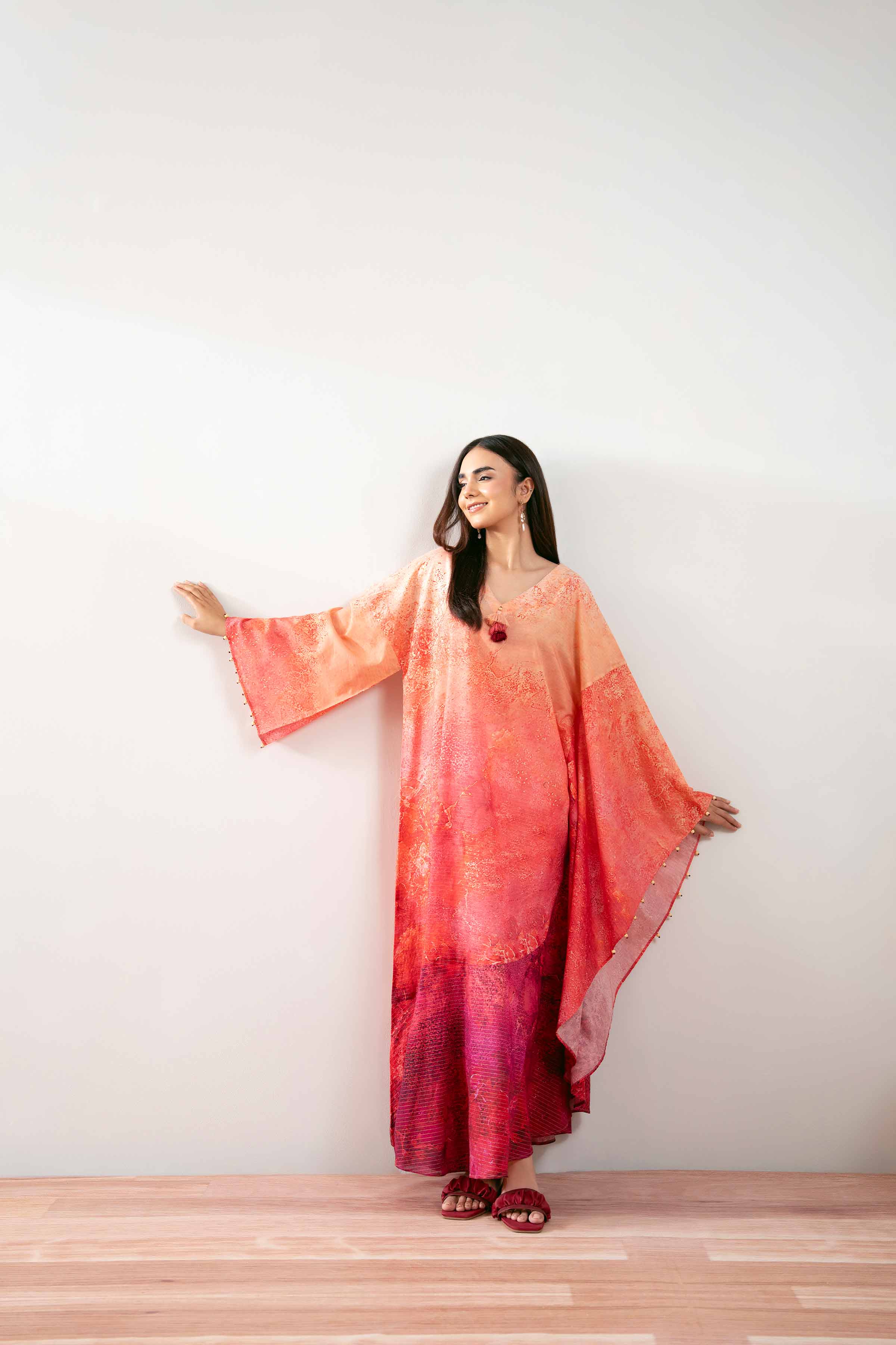 NishatUK - Peach Printed Lawn 1-piece ready to wear Kaftan