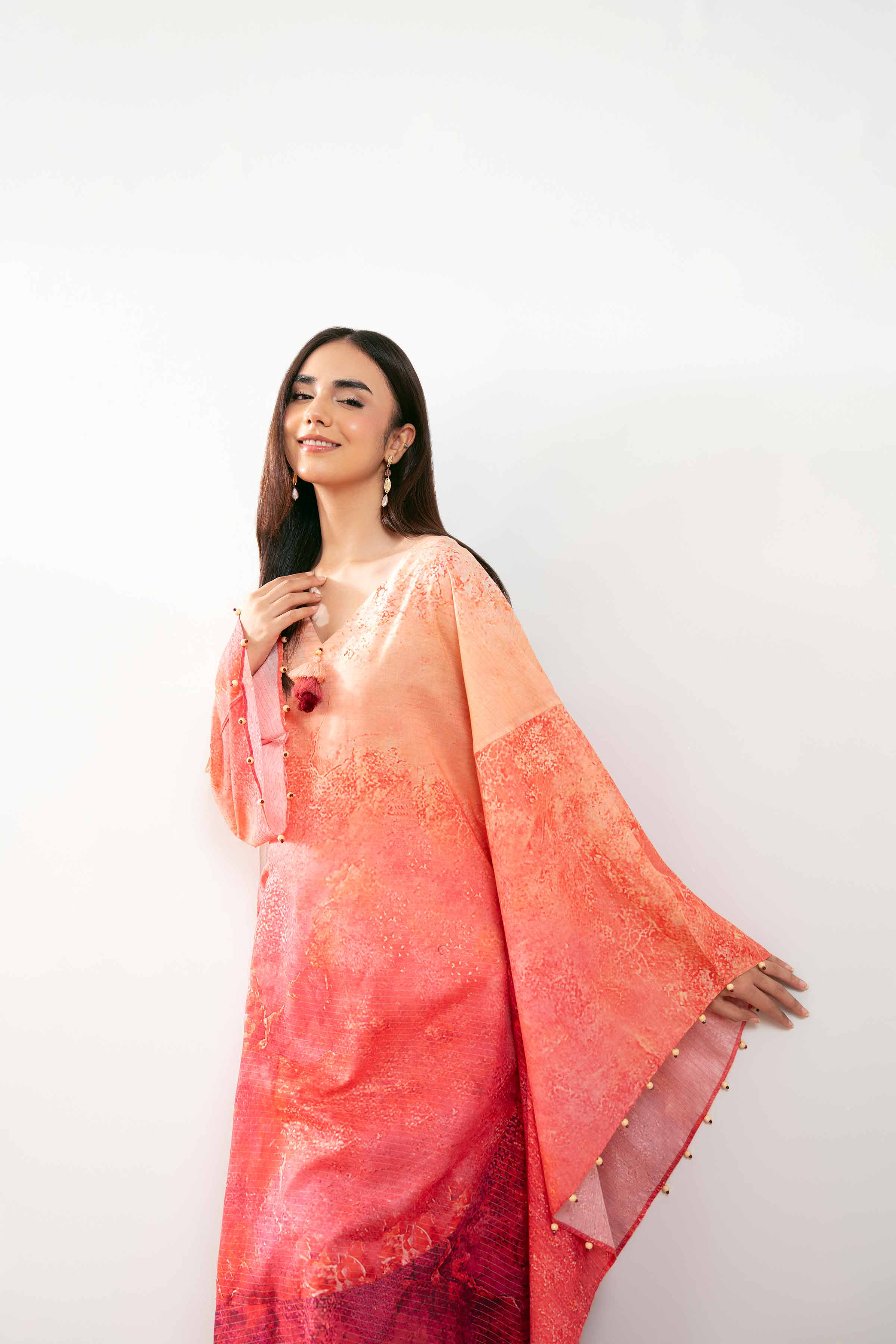 NishatUK - Peach Printed Lawn 1-piece ready to wear Kaftan