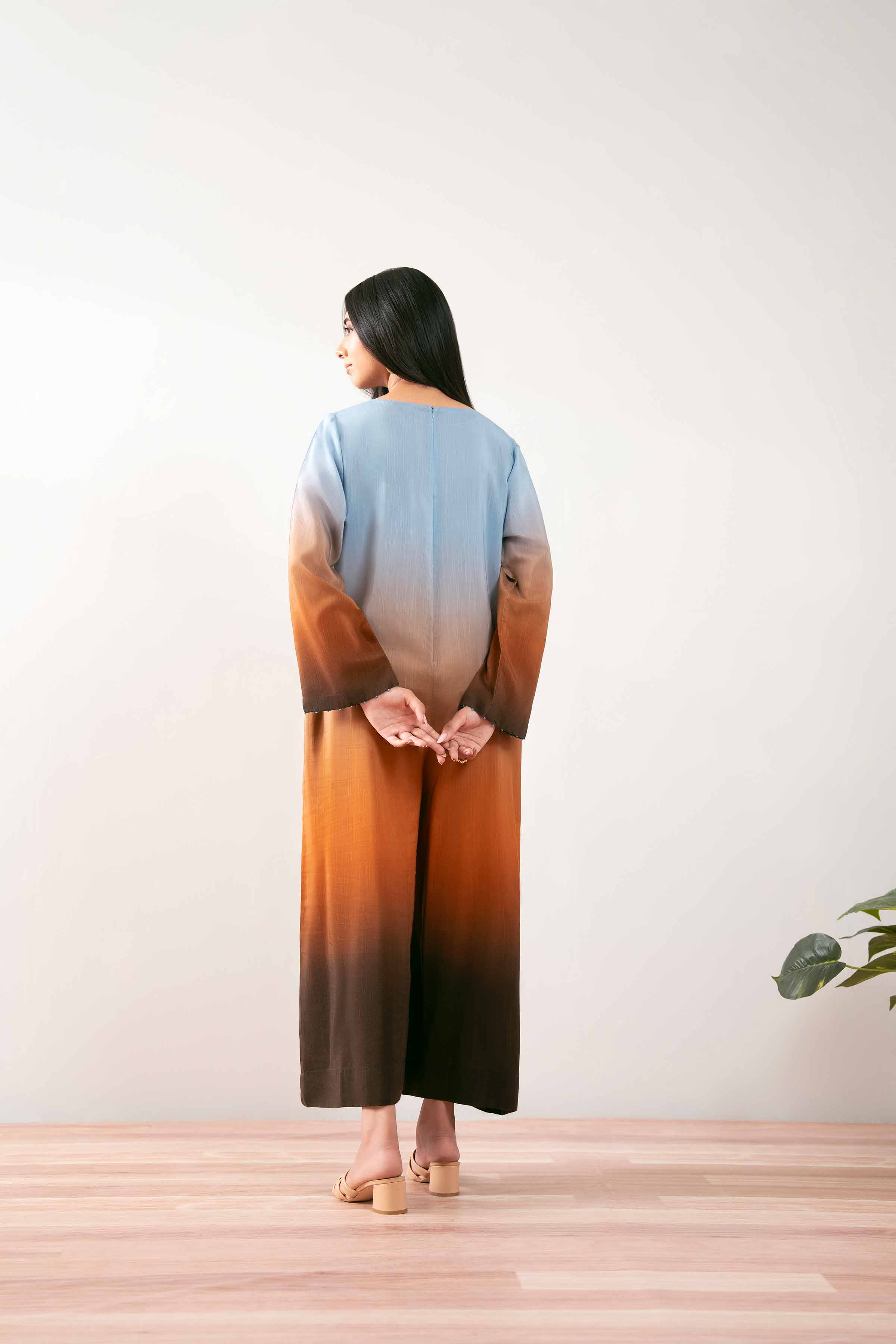 NishatUK - Blue Printed Silk 1-piece ready to wear Long Dress