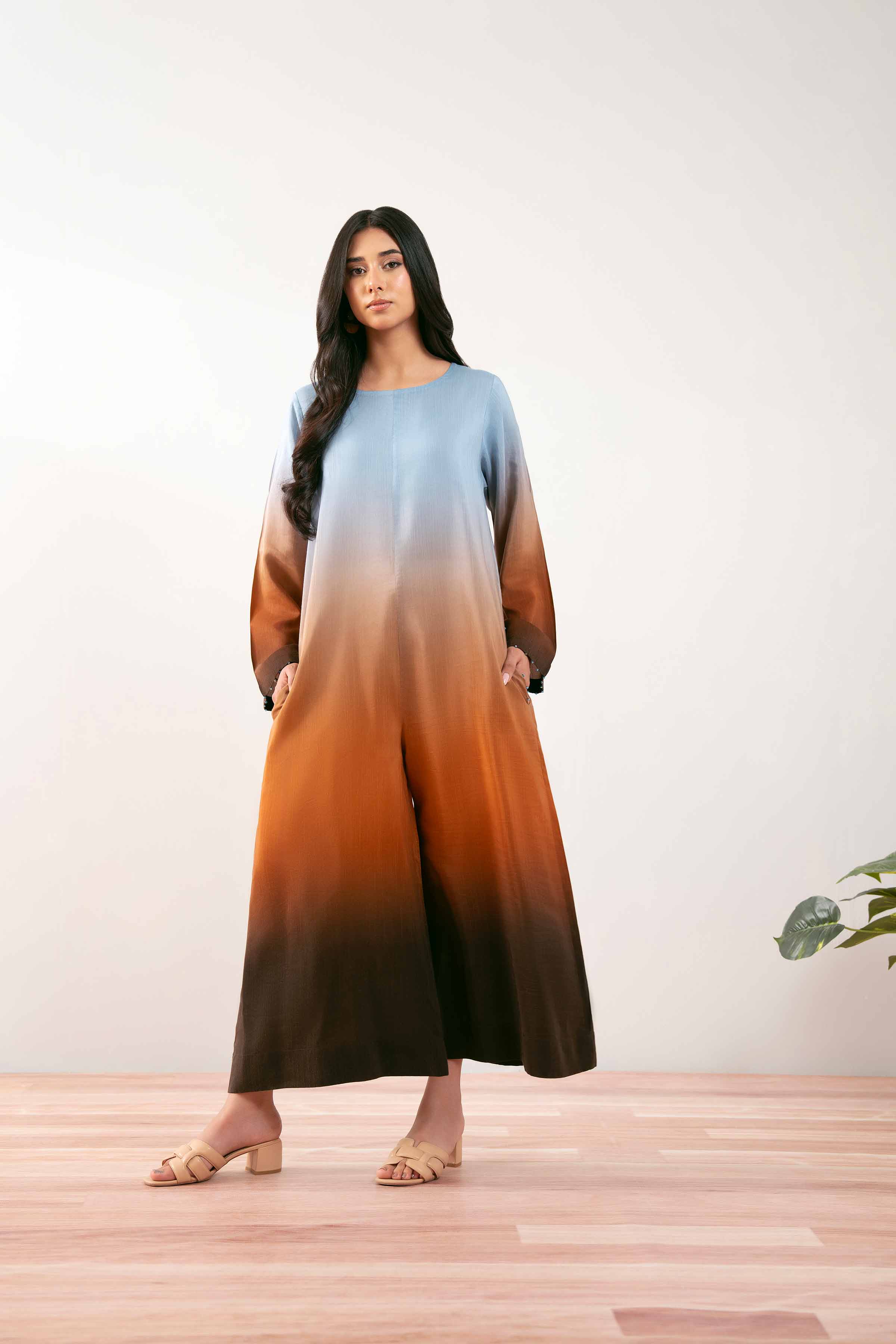 NishatUK - Blue Printed Silk 1-piece ready to wear Long Dress