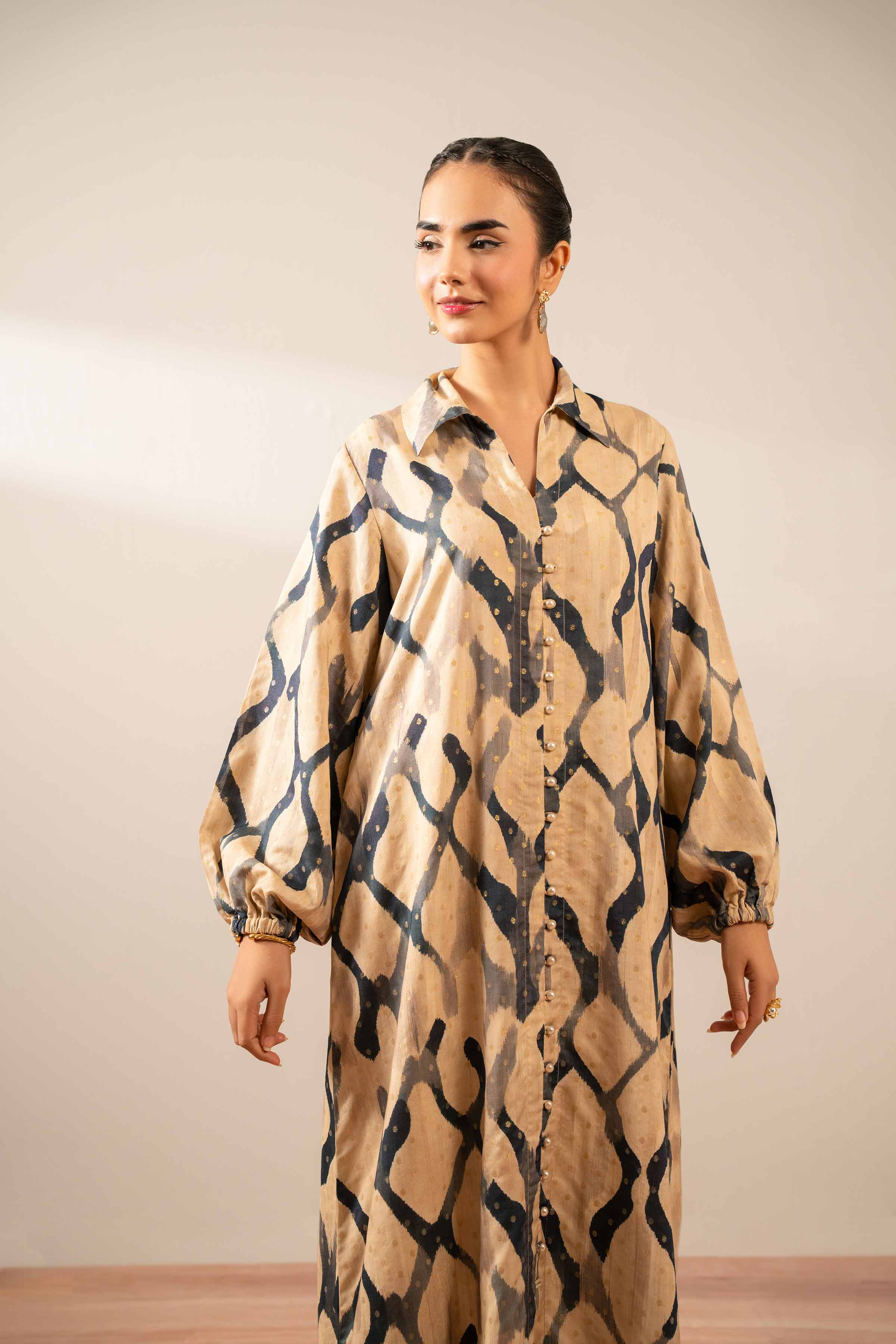 NishatUK - Gold  Printed  Monar Gold 1-piece ready to wear Long Dress