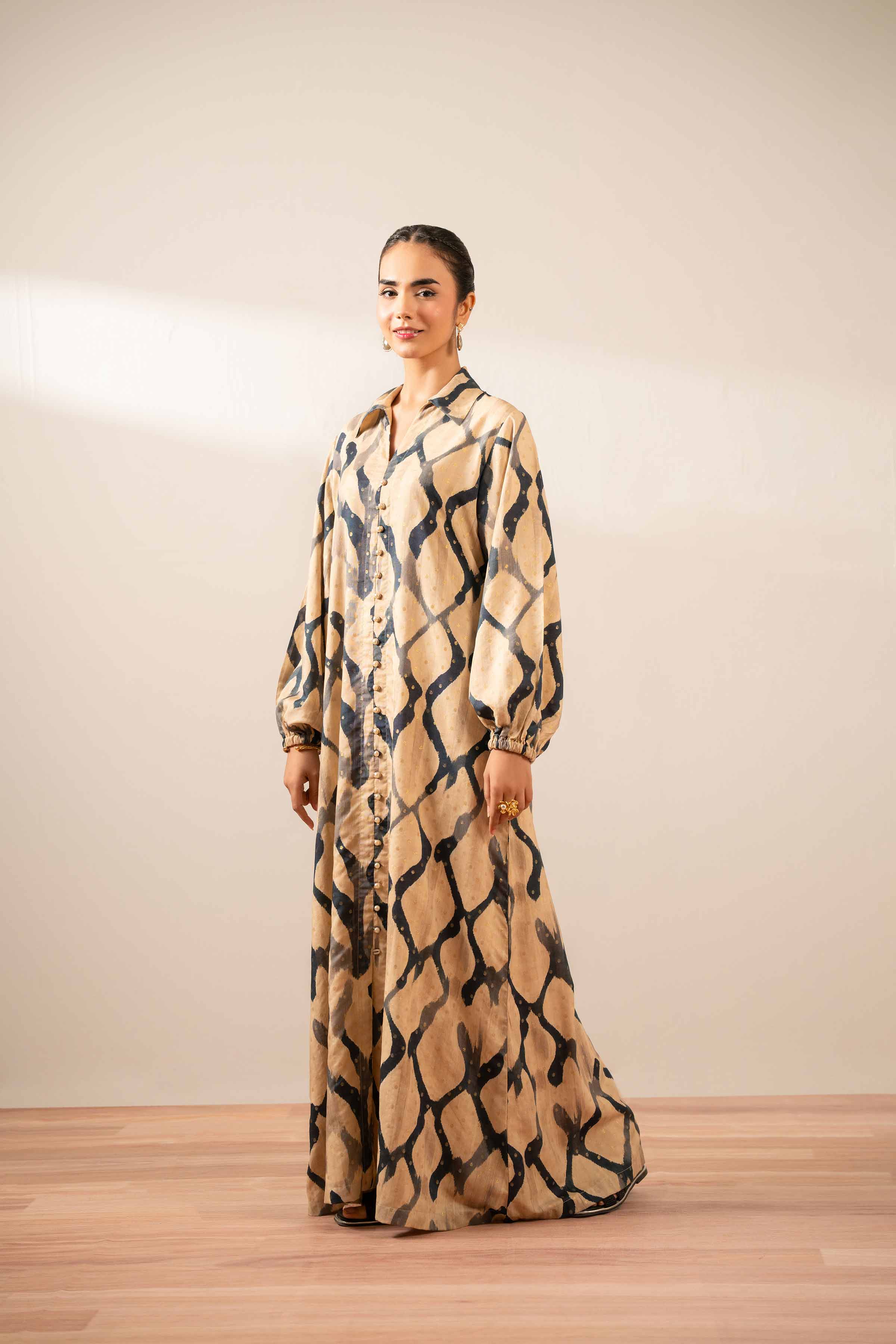 NishatUK - Gold  Printed  Monar Gold 1-piece ready to wear Long Dress