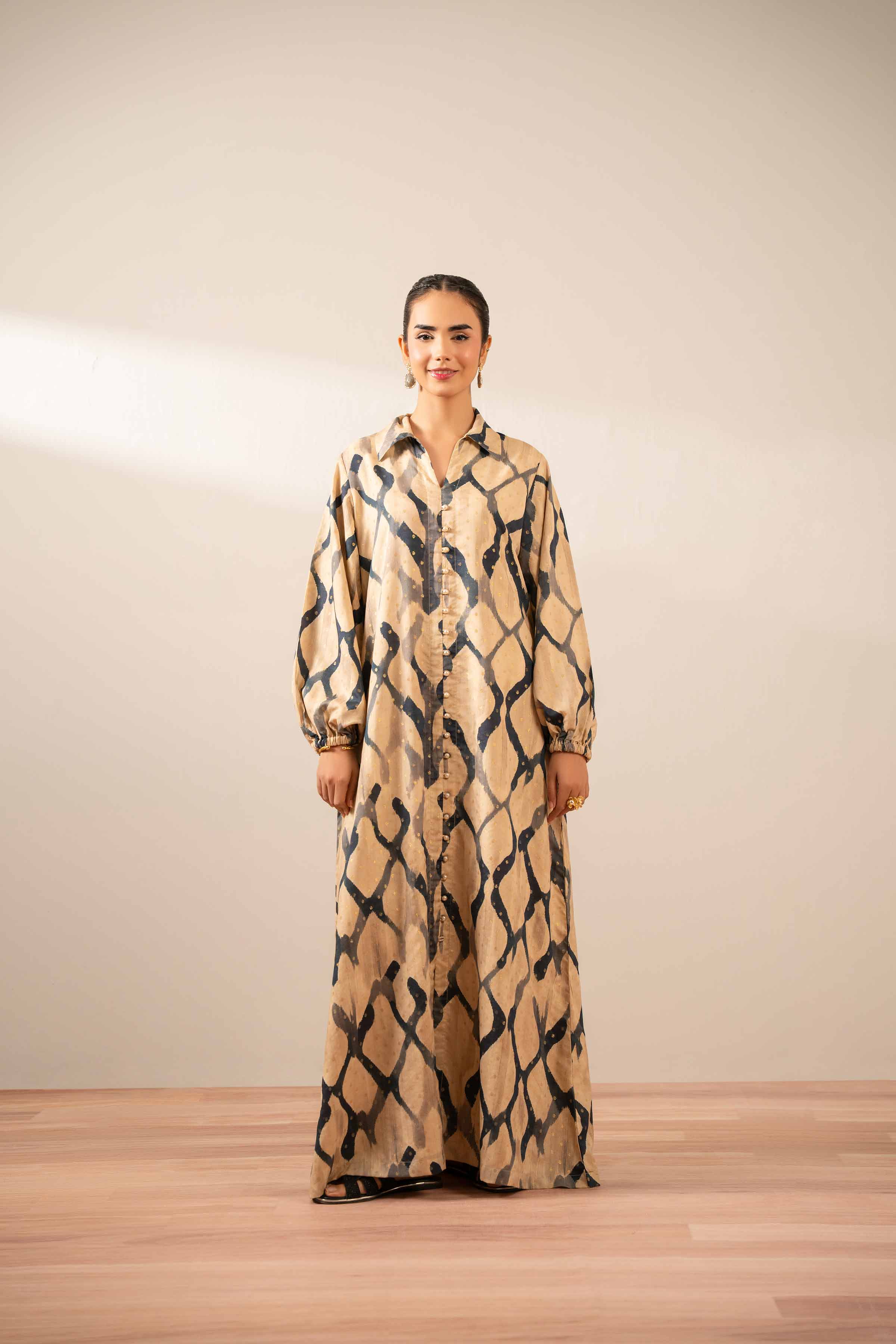NishatUK - Gold  Printed  Monar Gold 1-piece ready to wear Long Dress