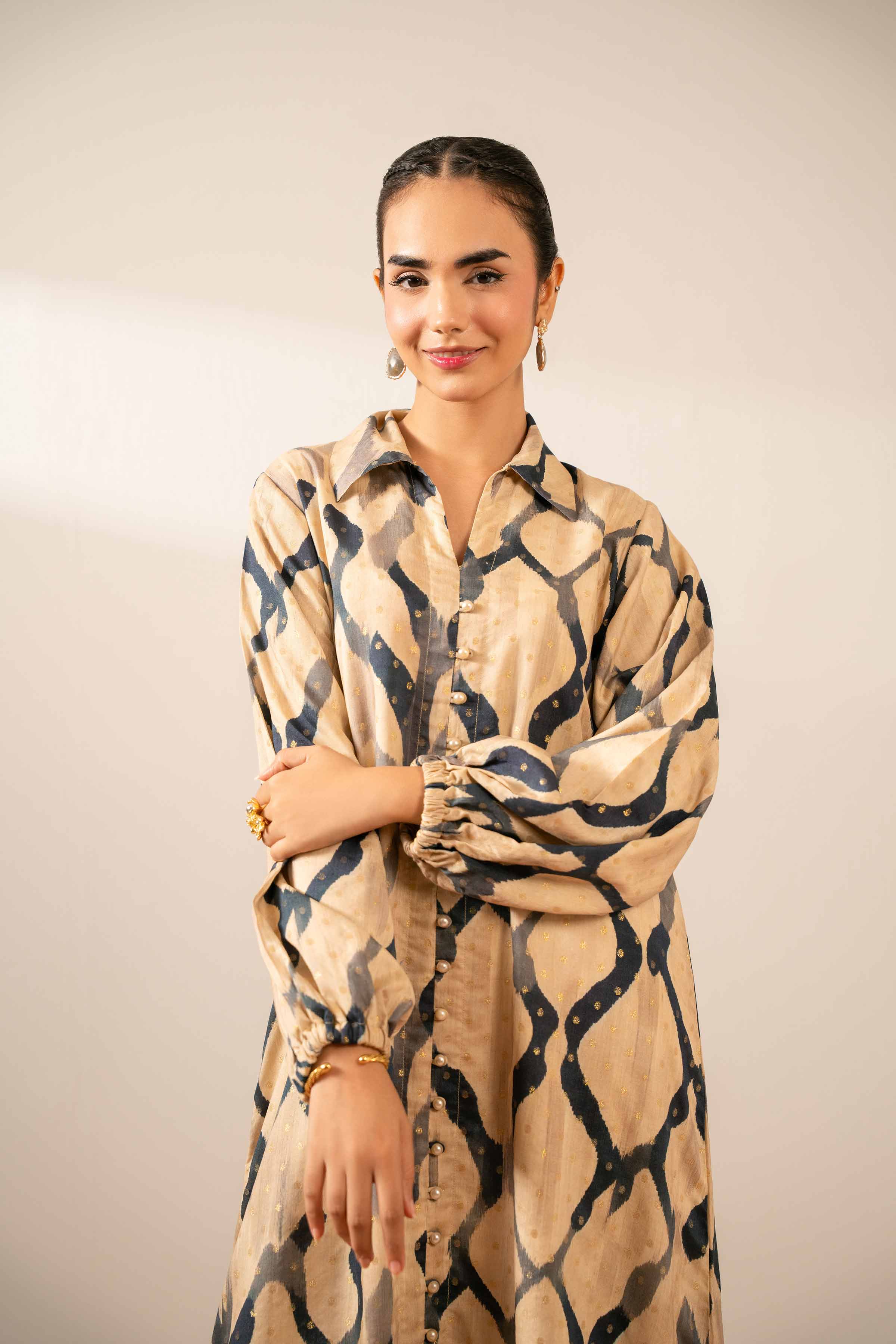 NishatUK - Gold  Printed  Monar Gold 1-piece ready to wear Long Dress