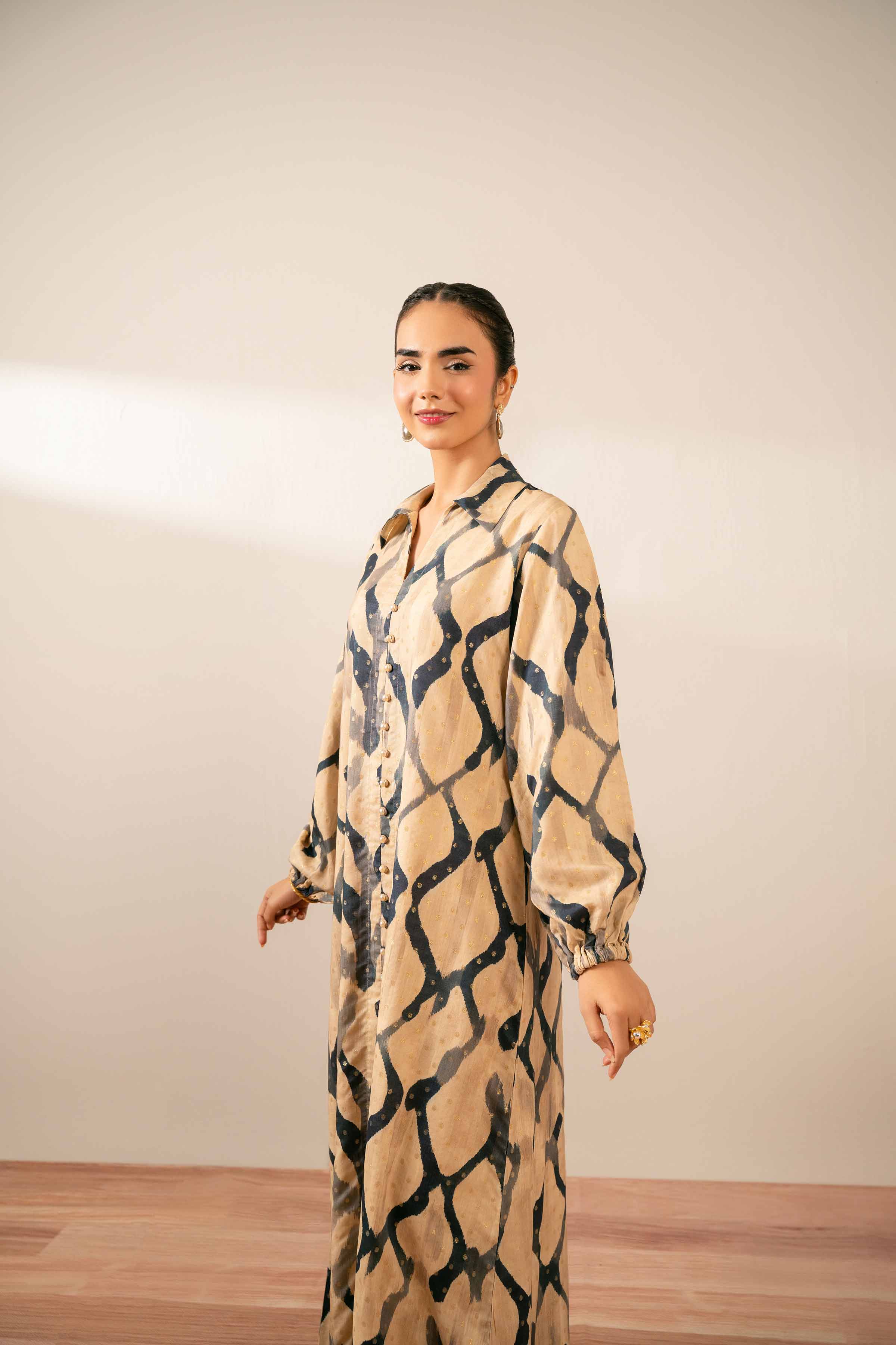 NishatUK - Gold  Printed  Monar Gold 1-piece ready to wear Long Dress