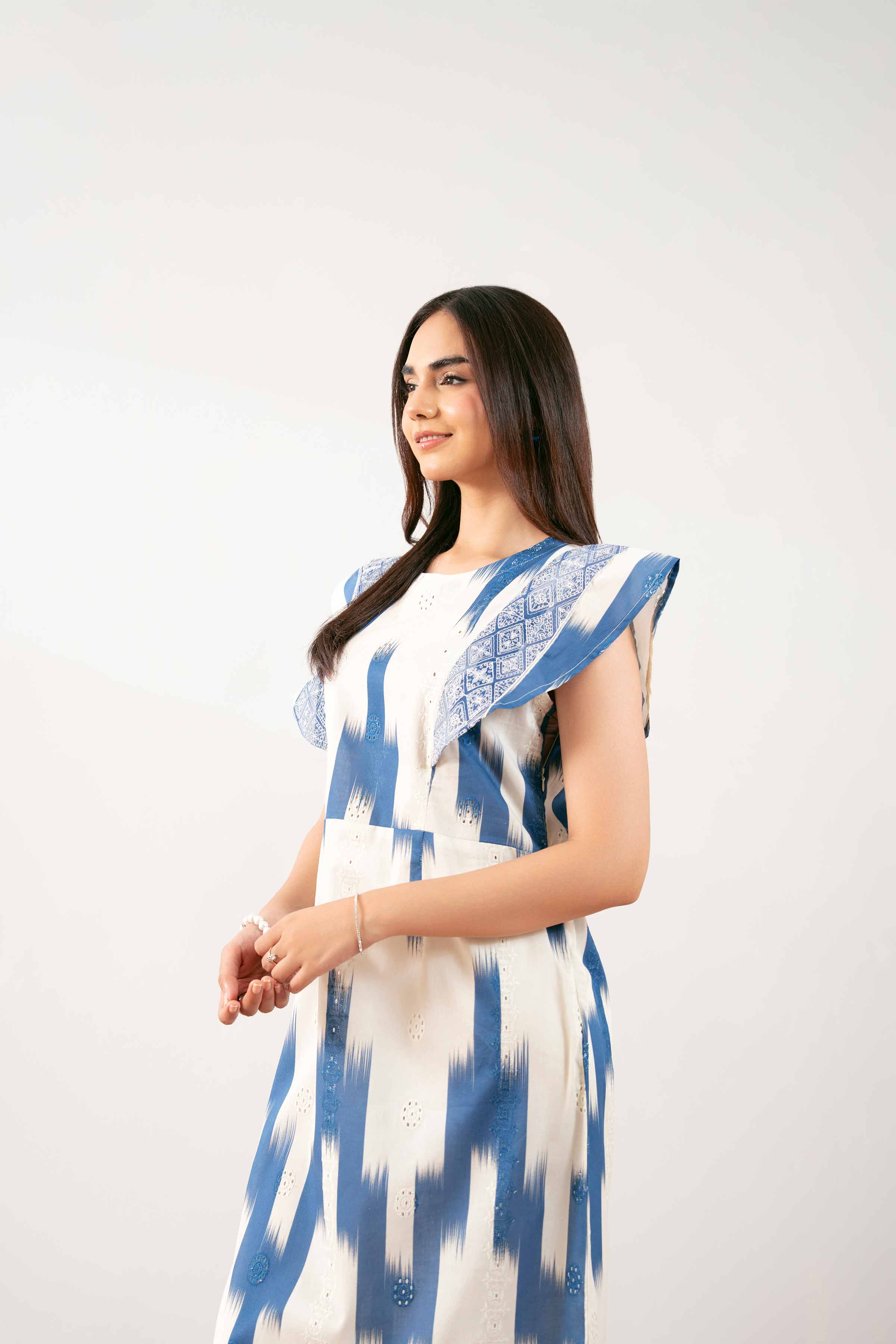 NishatUK - Beige Embroidered  Chicken Kari 1-piece ready to wear Long Dress