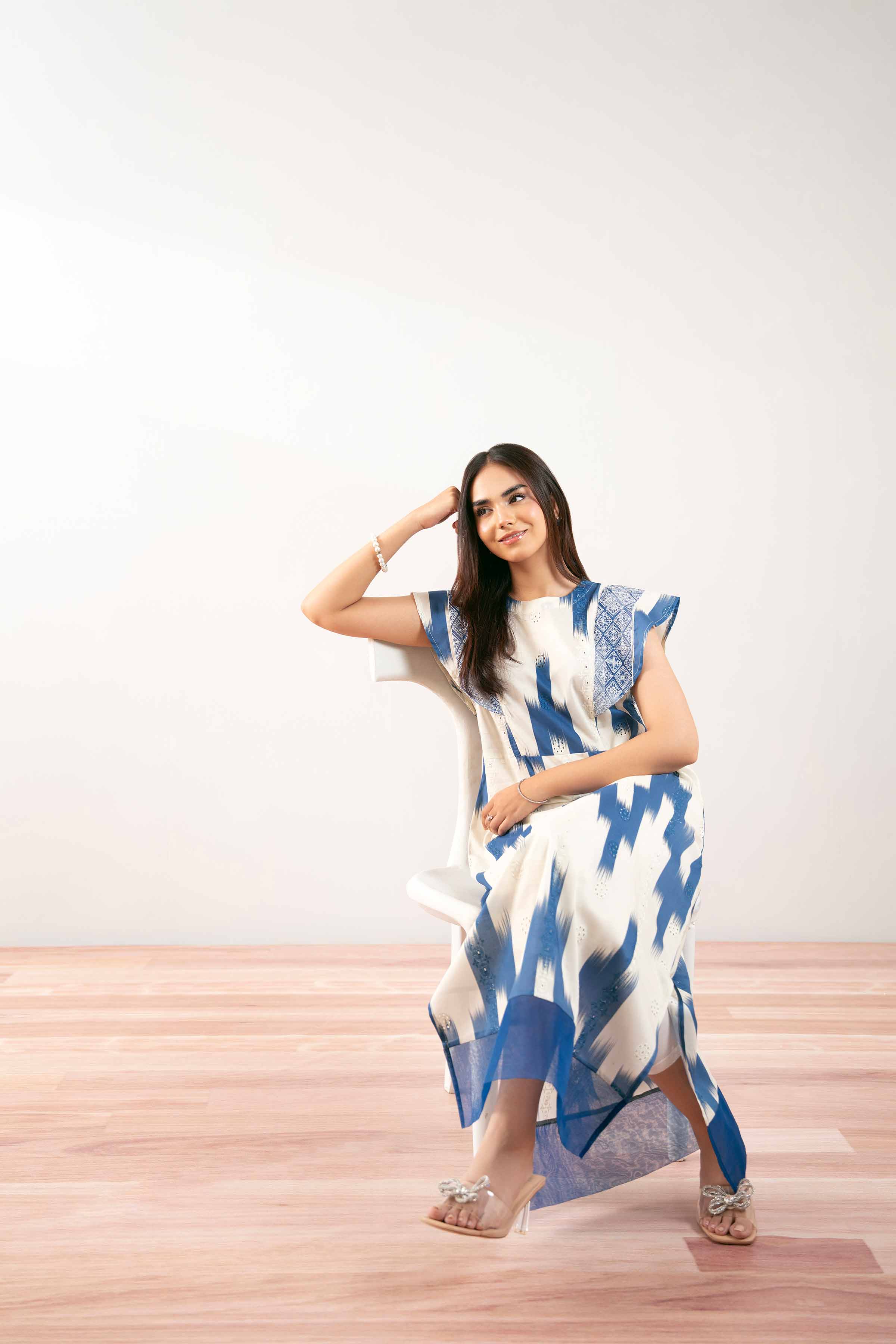 NishatUK - Beige Embroidered  Chicken Kari 1-piece ready to wear Long Dress