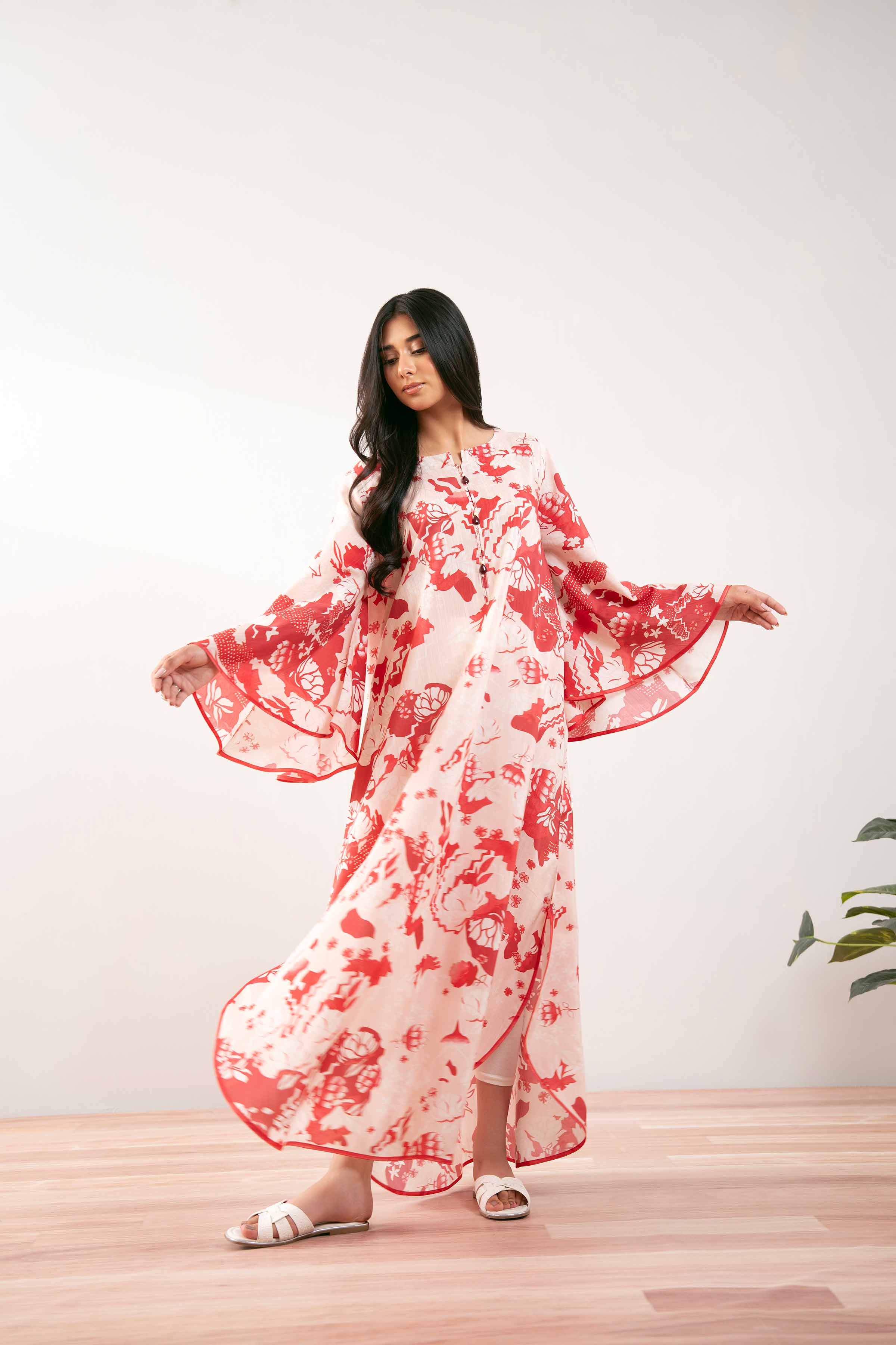 NishatUK - Rose Printed Silk 1-piece ready to wear Long Dress