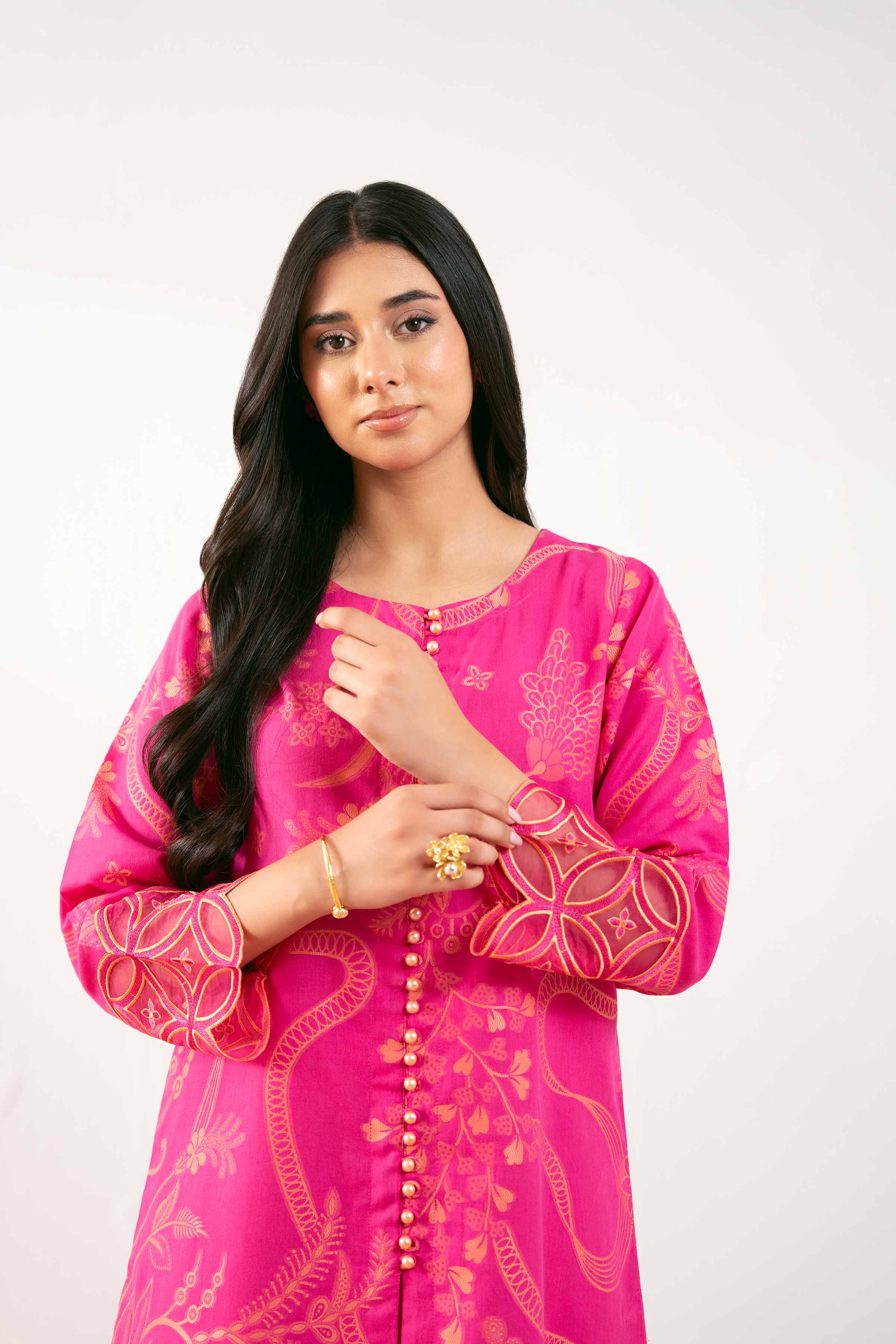 NishatUK - Shocking Pink Embroidered Jacquard 1-piece ready to wear Long Dress