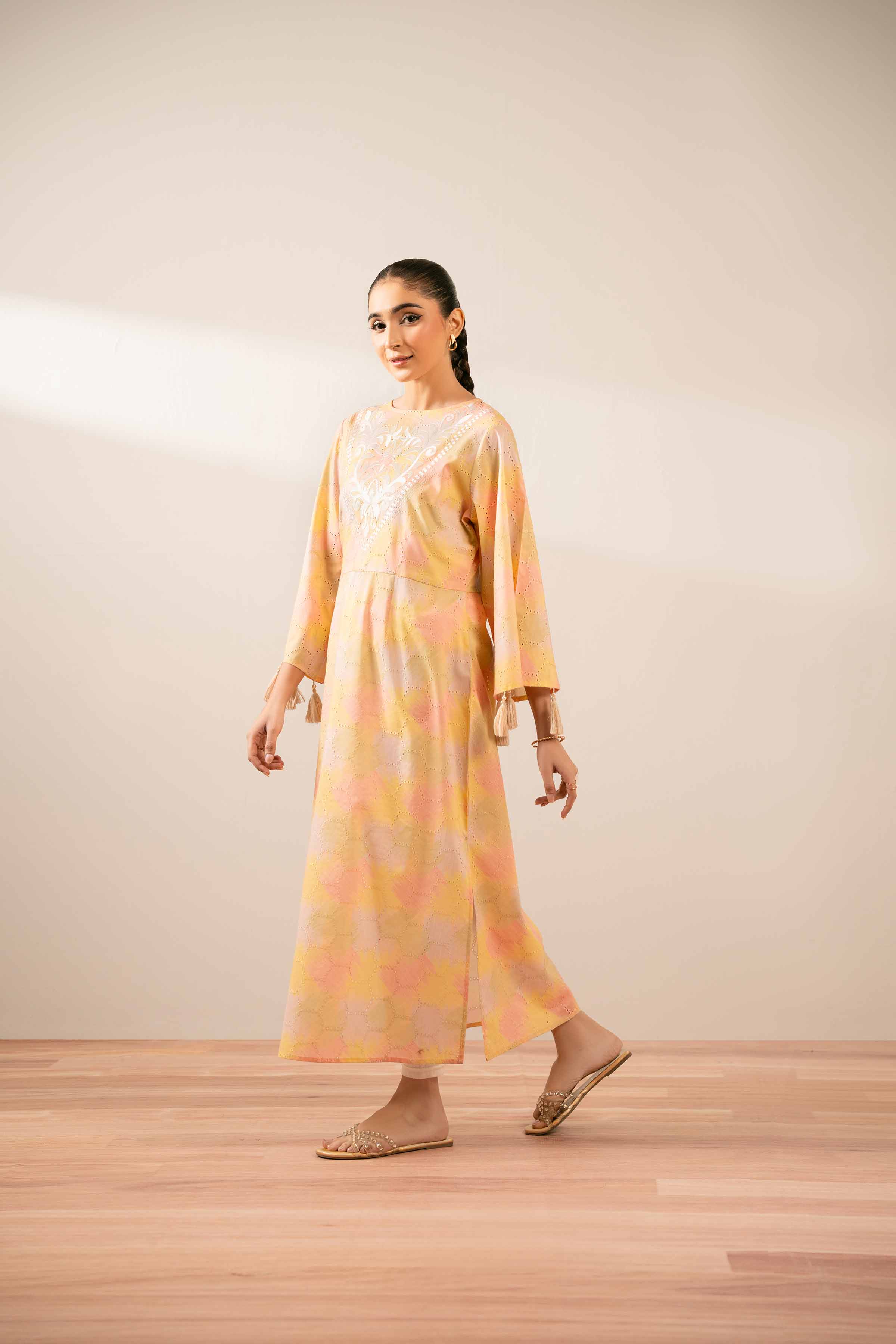 NishatUK - Pastel Embroidered  Chicken Kari 1-piece ready to wear Long Dress