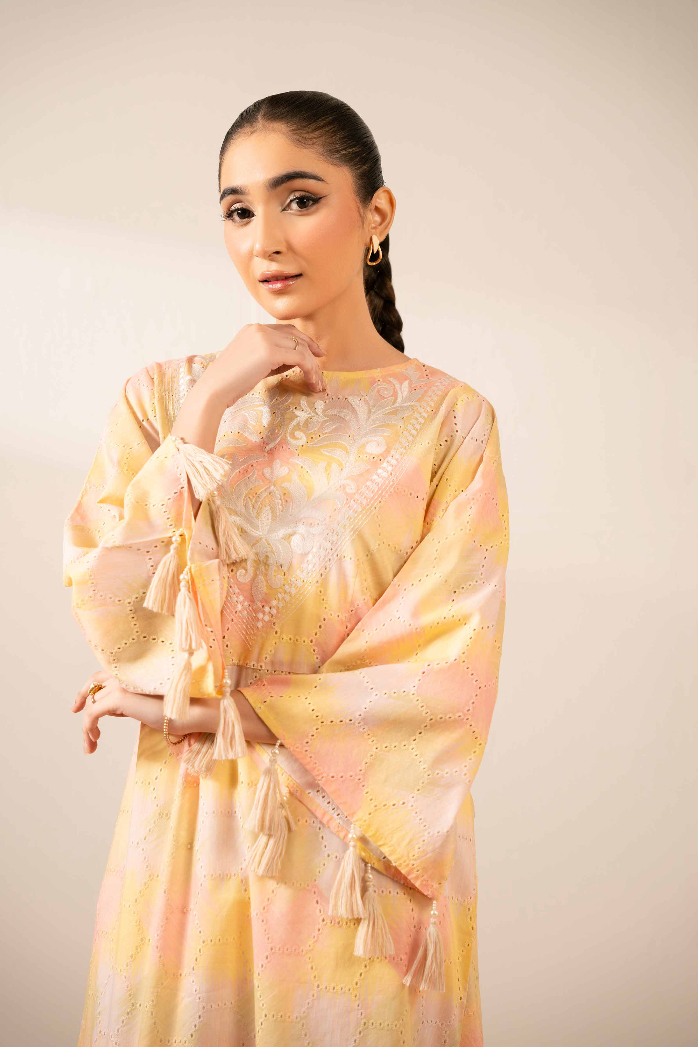 NishatUK - Pastel Embroidered  Chicken Kari 1-piece ready to wear Long Dress