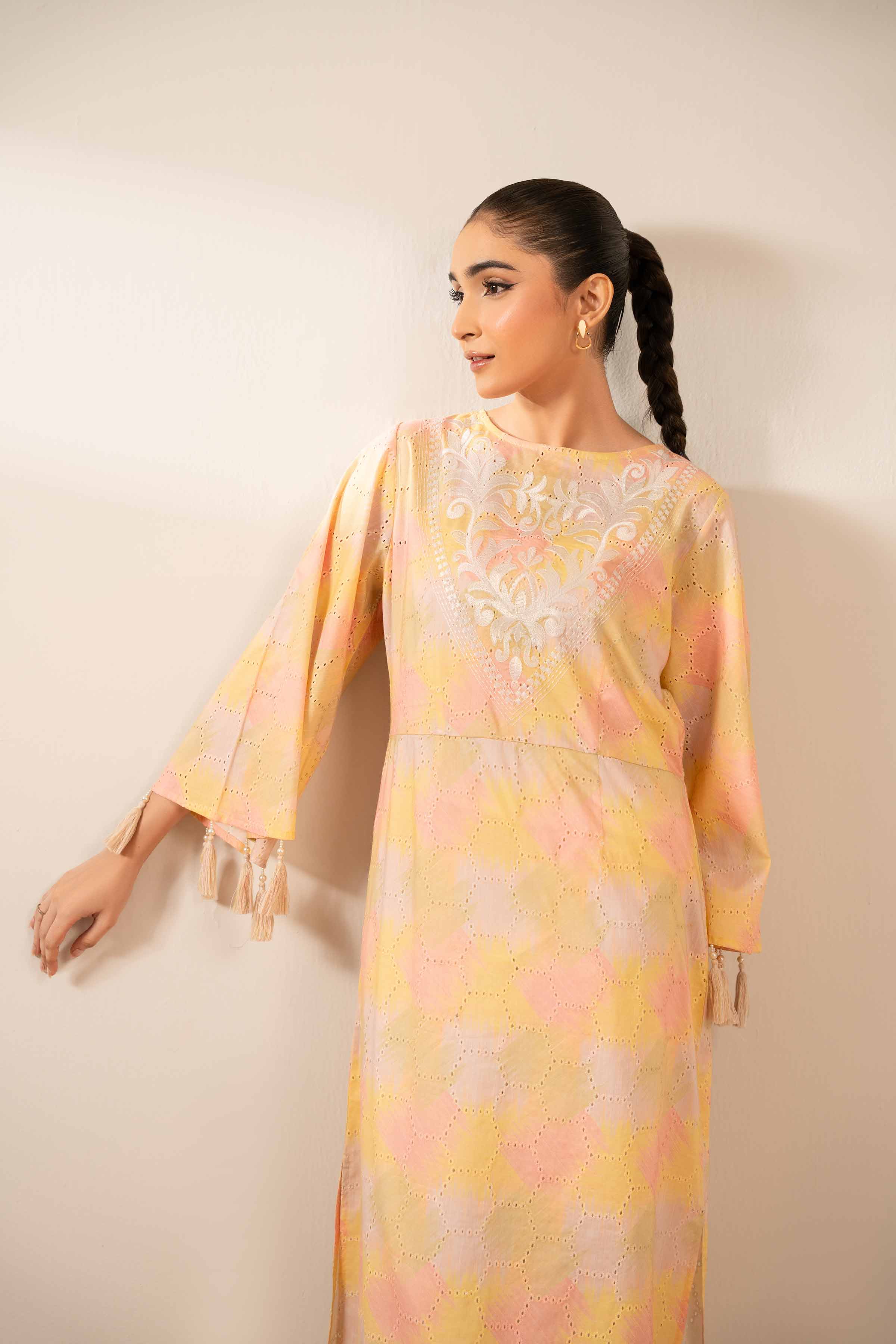 NishatUK - Pastel Embroidered  Chicken Kari 1-piece ready to wear Long Dress