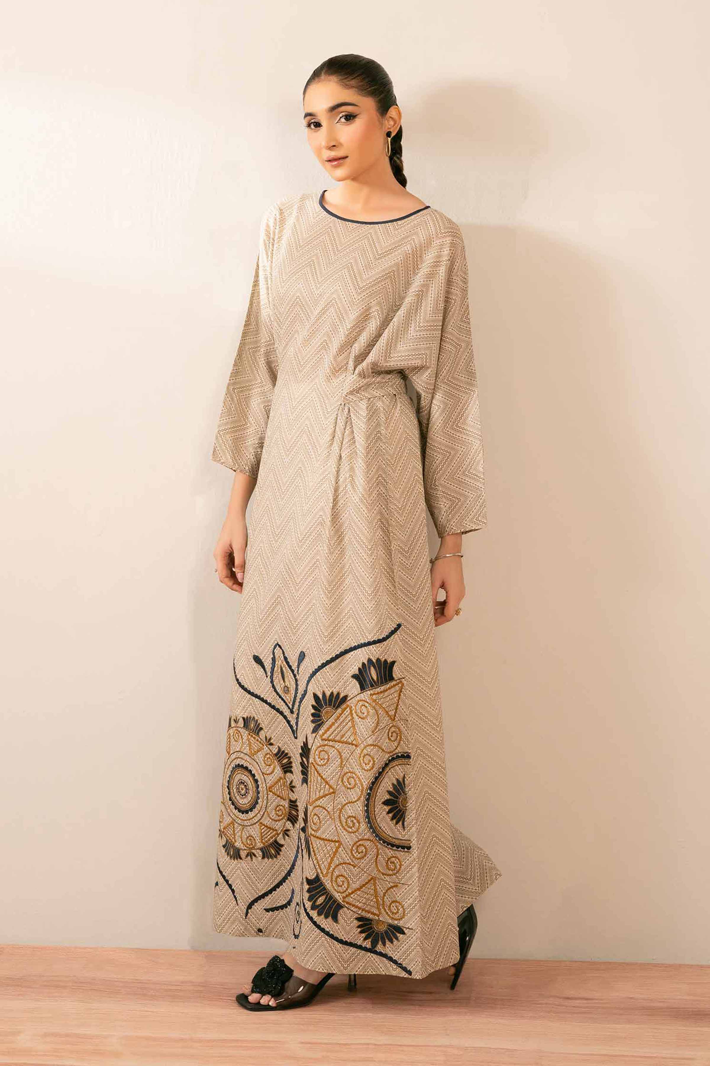 NishatUK - Off White Embroidered Lawn 1-piece ready to wear Long Dress